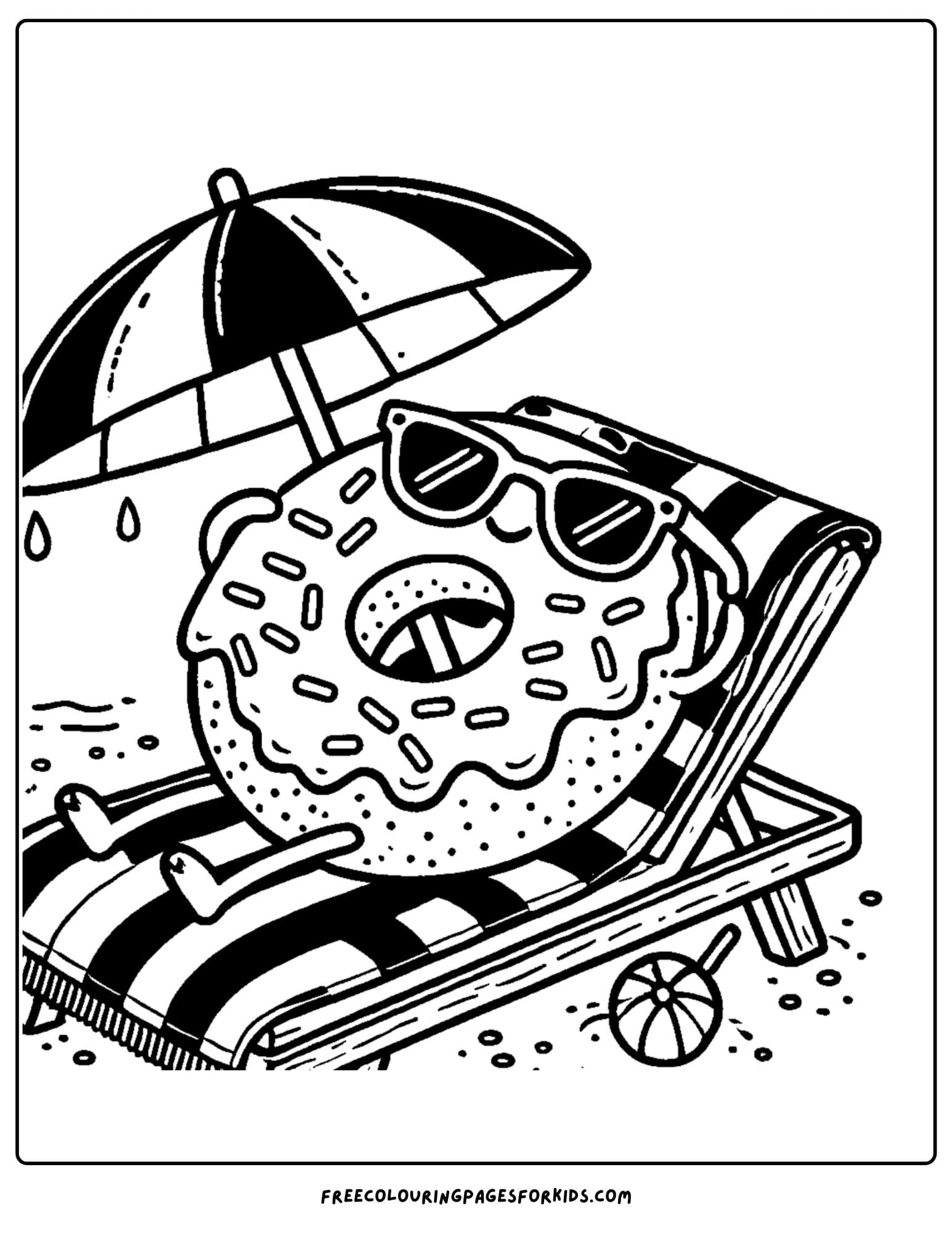 donut on a beach chair coloring page