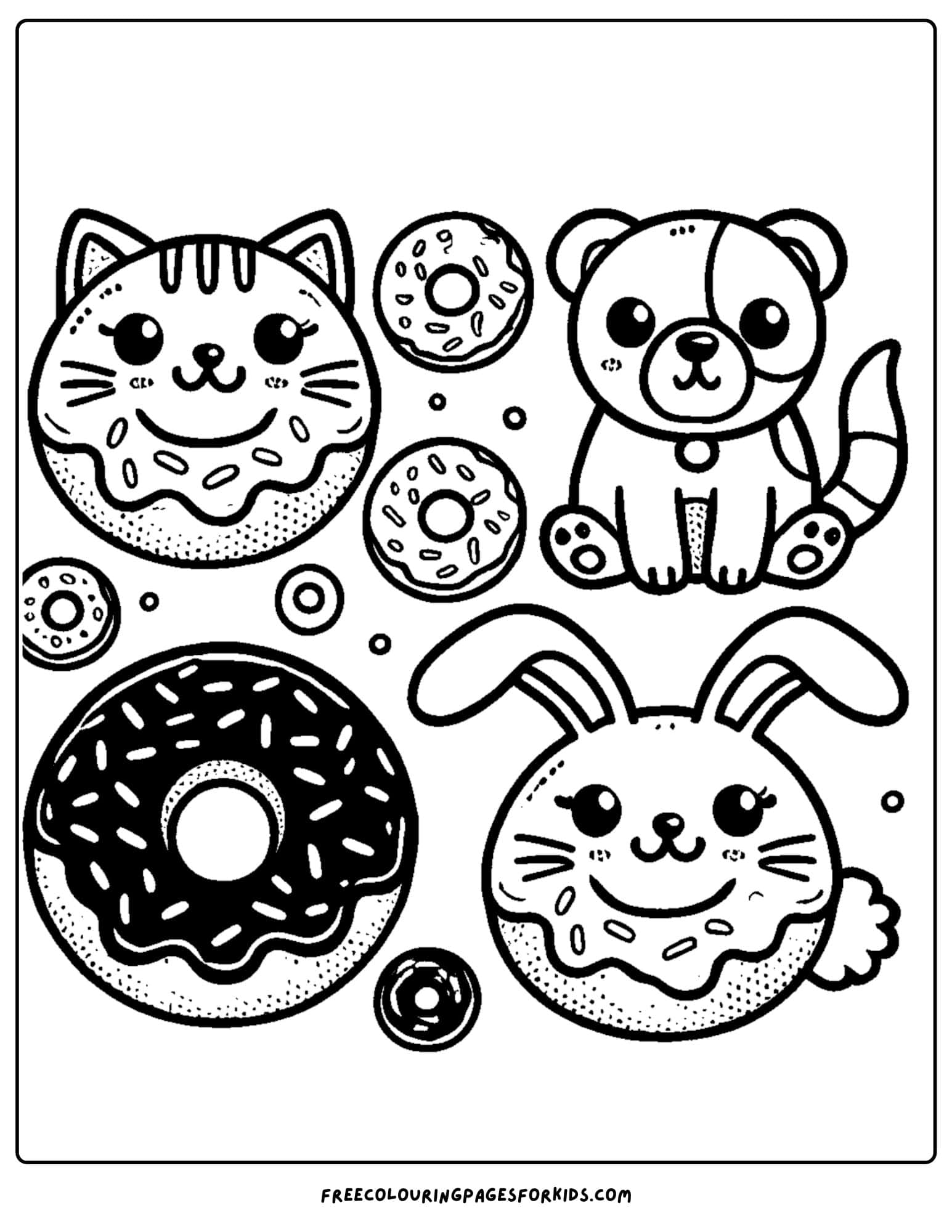 donut cat and dog shapes coloring page