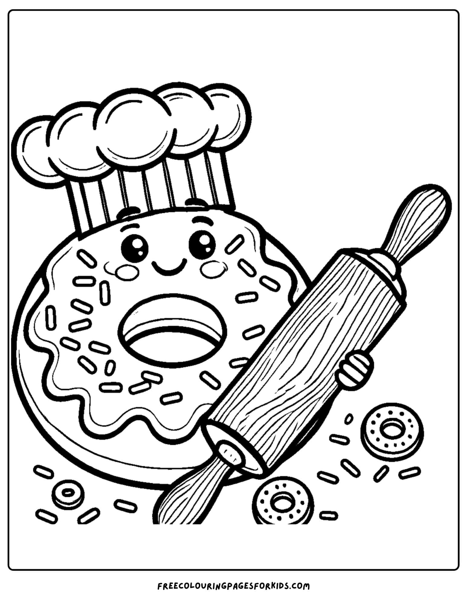 donut dressed as a chef coloring page