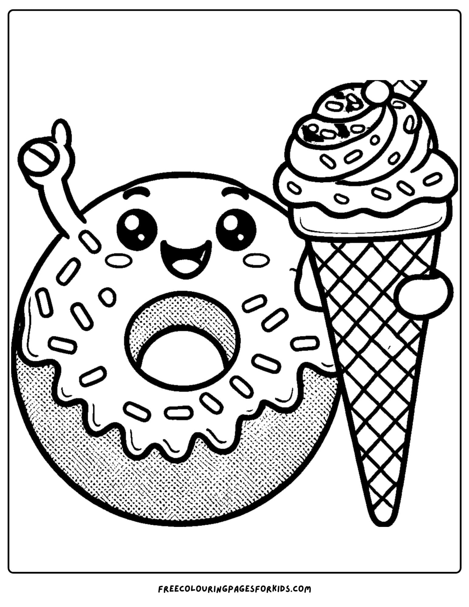 donut holding an ice cream coloring page