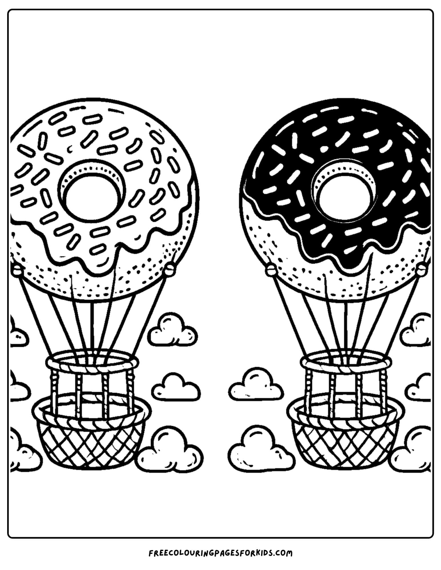 donut hot air balloons coloring page