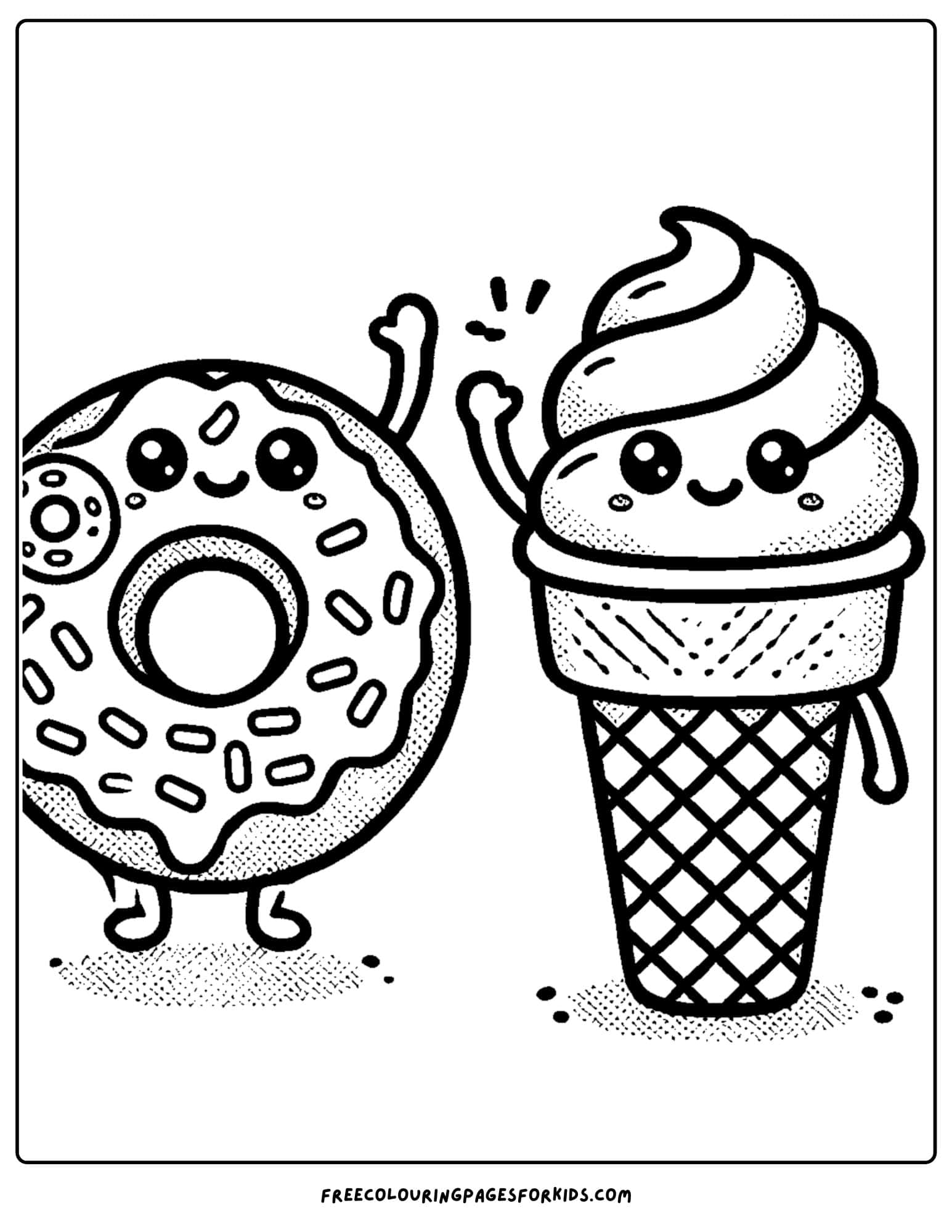 donut and ice cream waving coloring page