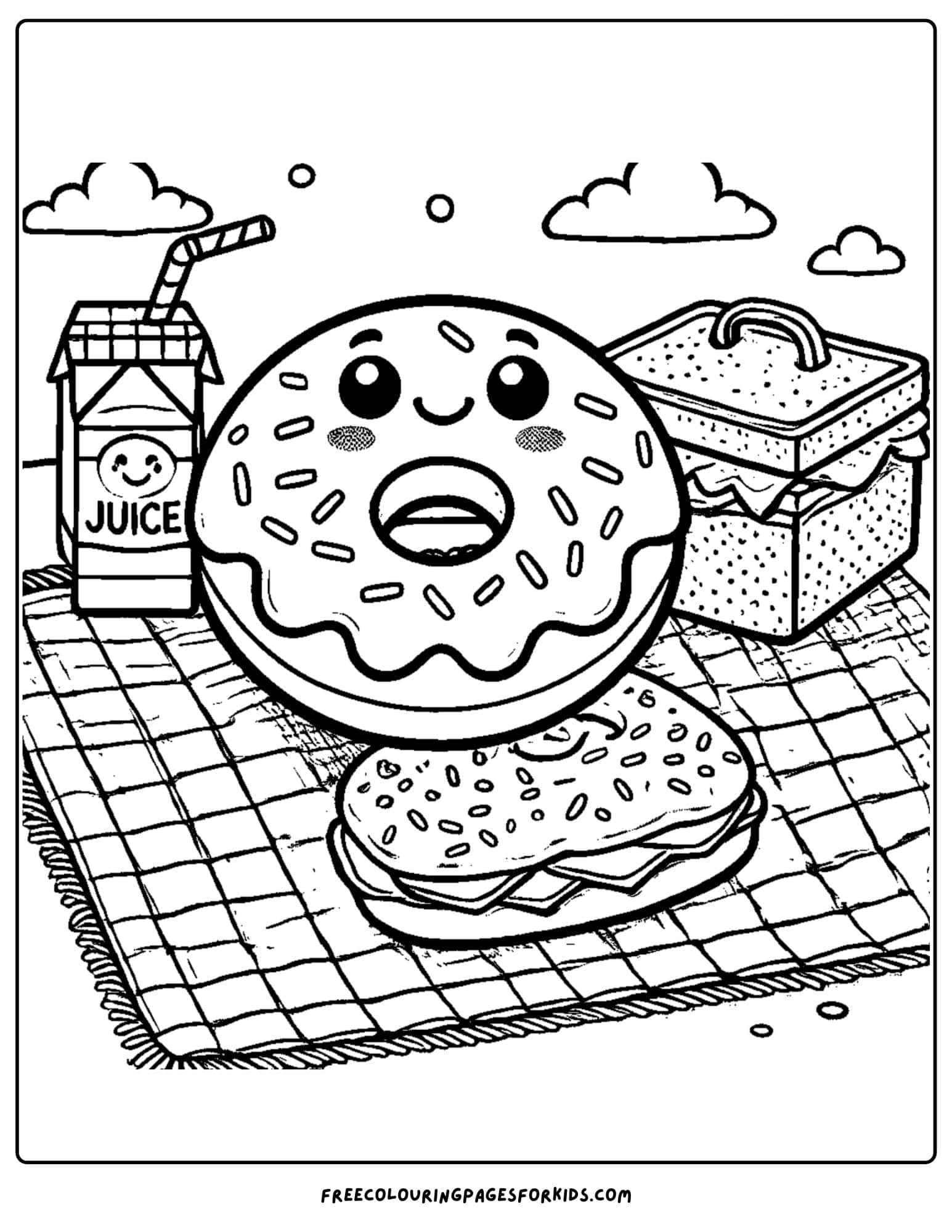 donut picnic coloring page