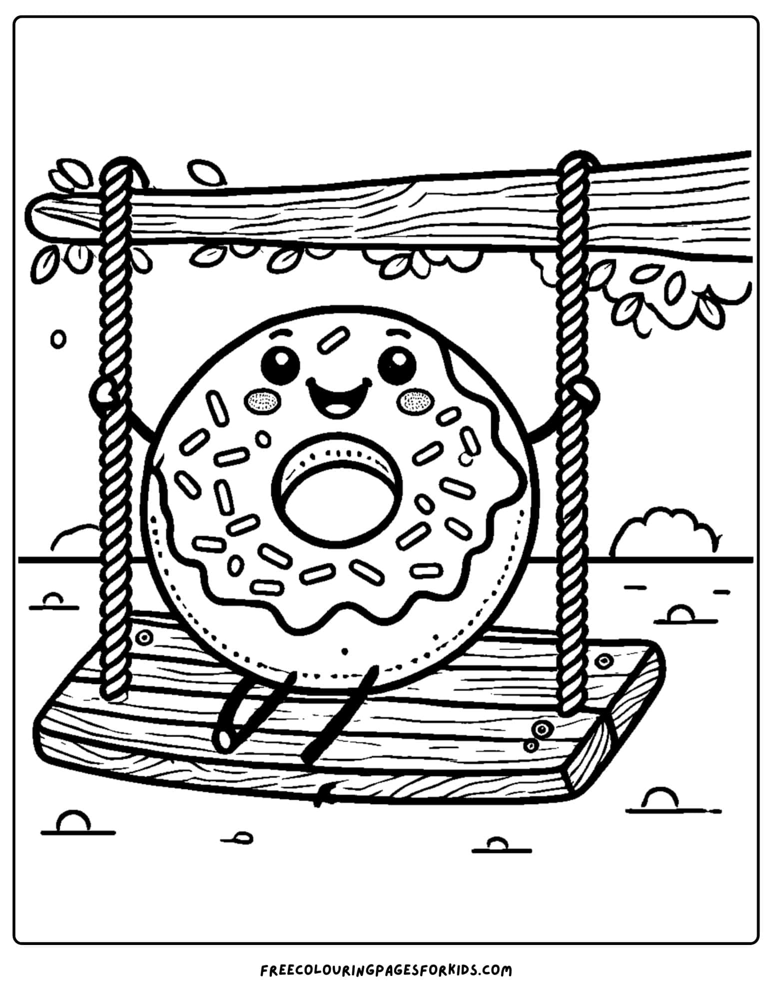 donut swinging on a tree swing coloring page