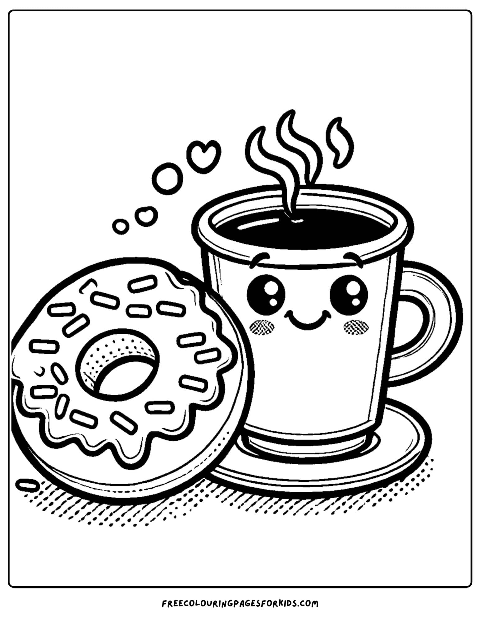 donut and cup of coffee coloring page