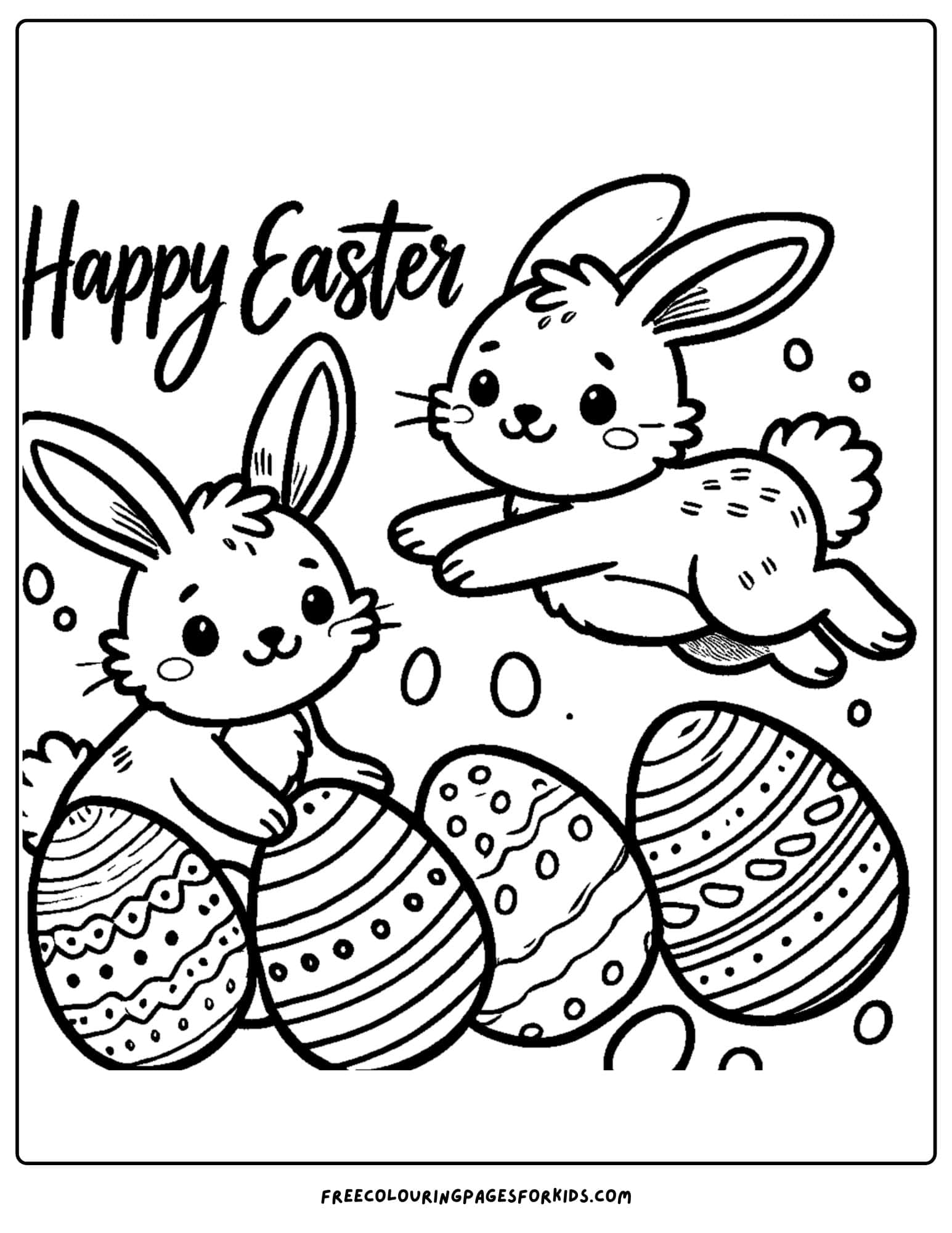 easter eggs with bunny's hopping around coloring page