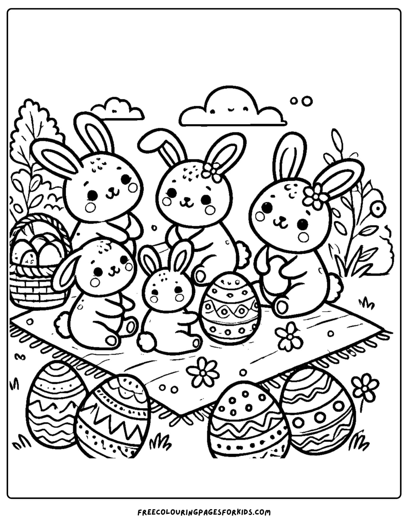 easter bunny picnic coloring page