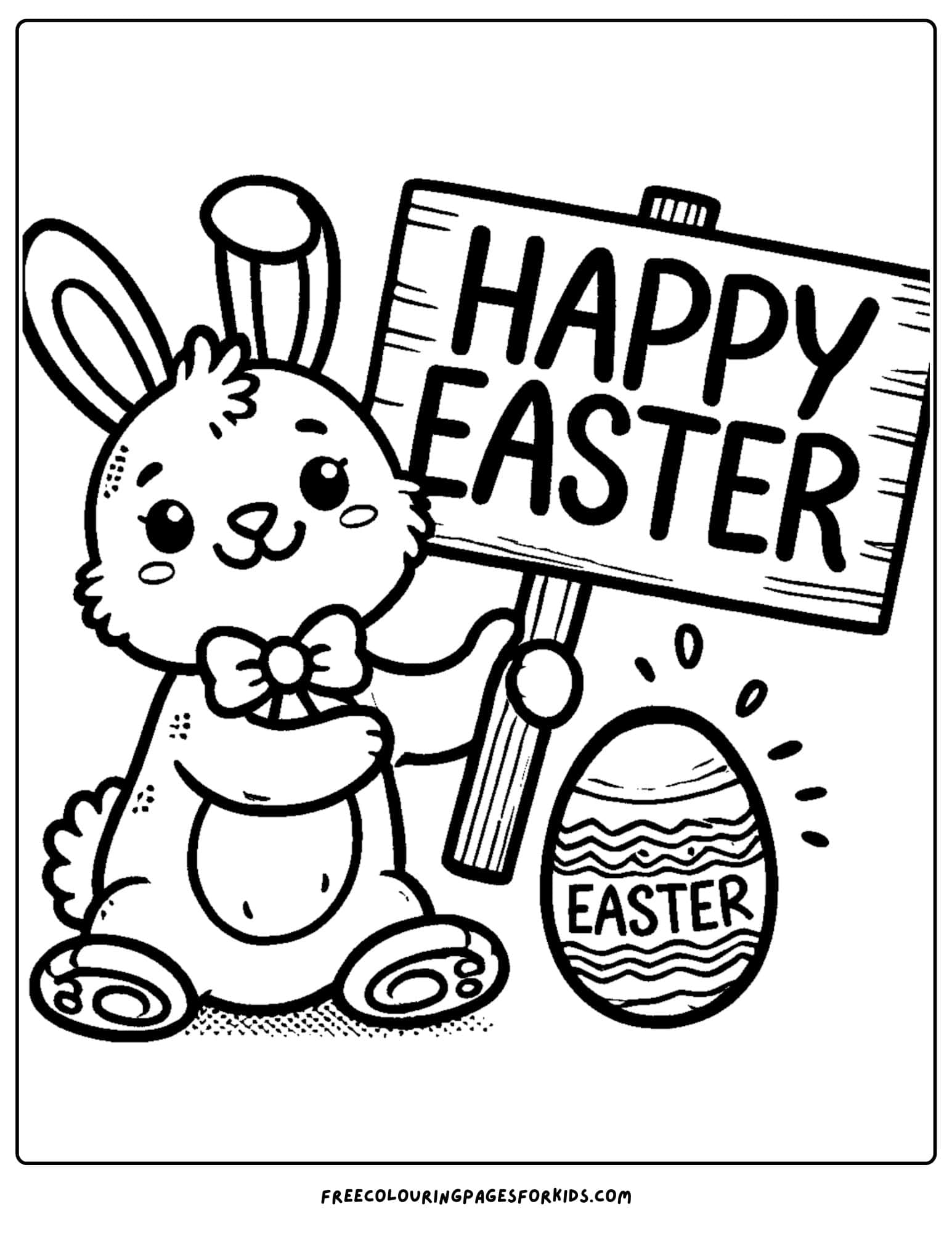 easter bunny holding a happy easter sign coloring page