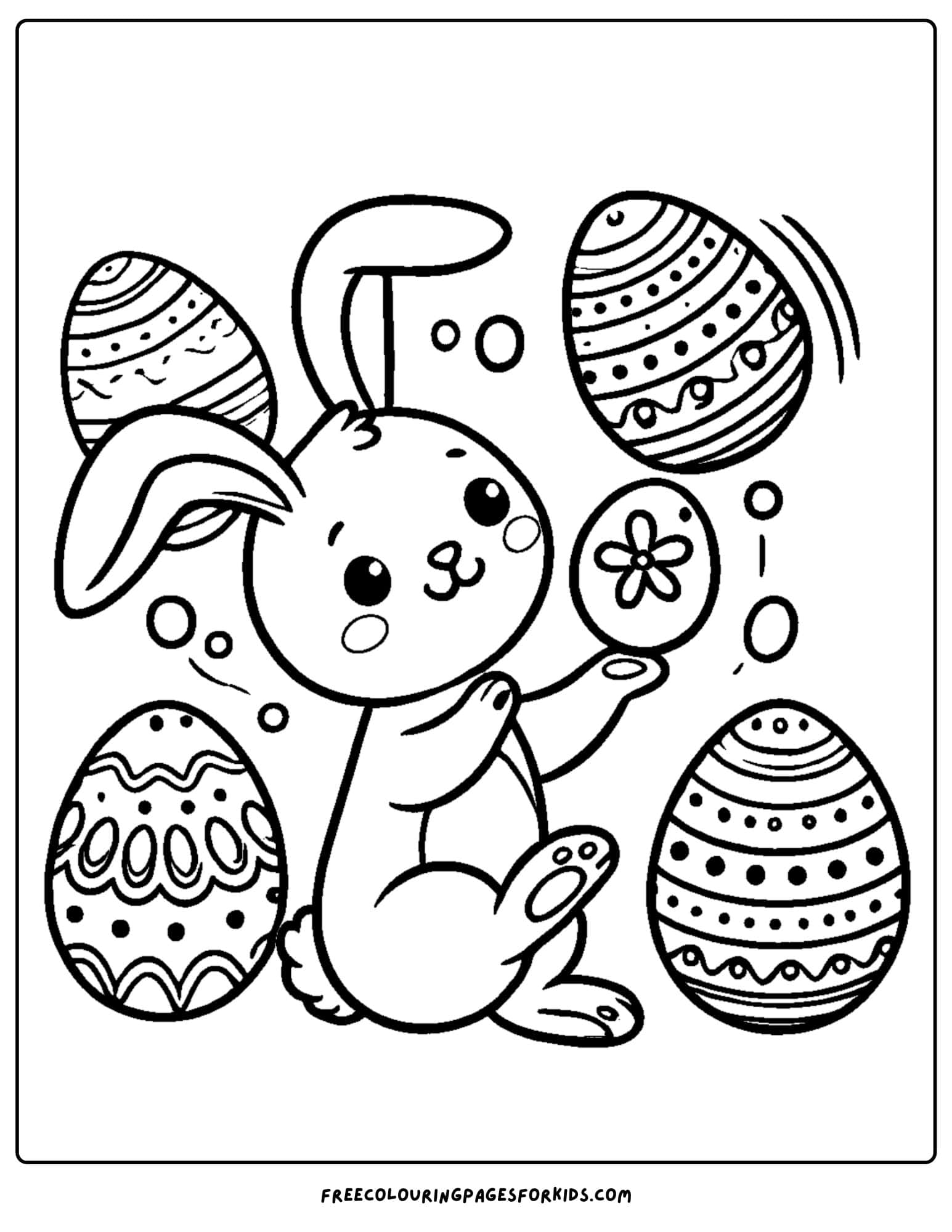 easter bunny juggling eggs coloring page