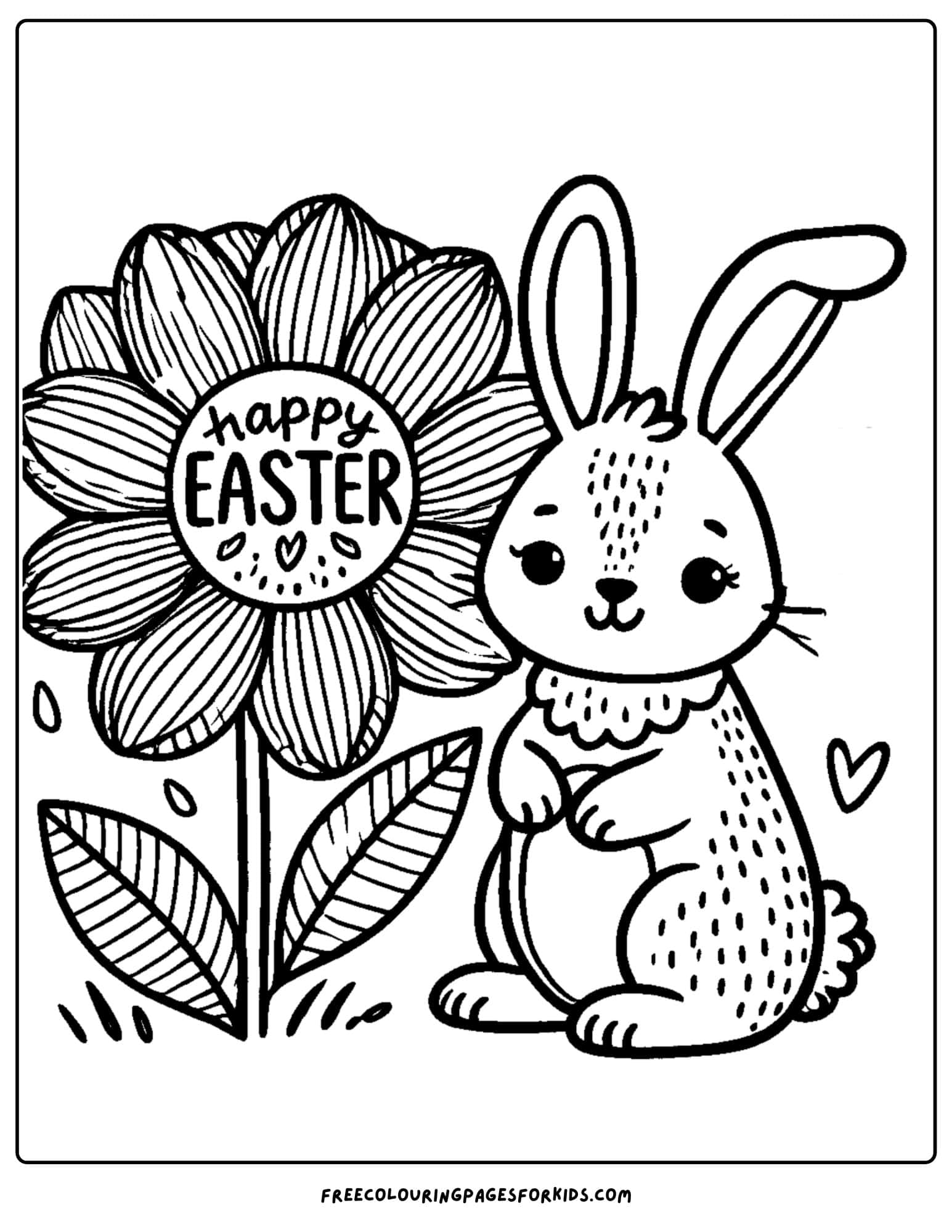 easter bunny with a happy easter flower coloring page