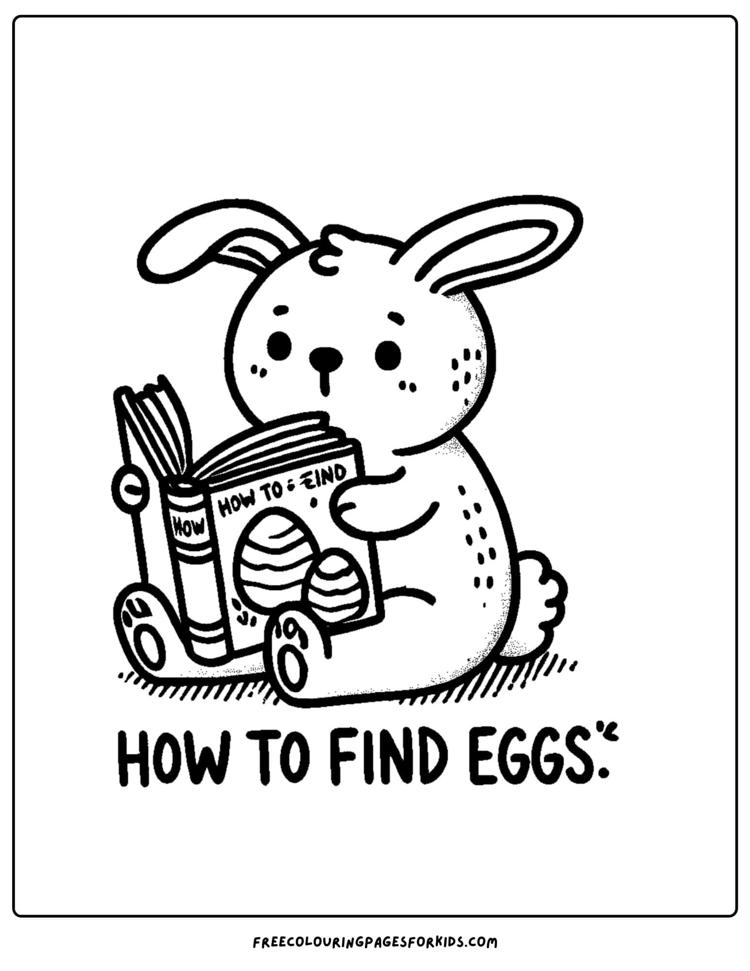 easter bunny reading a how to find eggs book coloring page