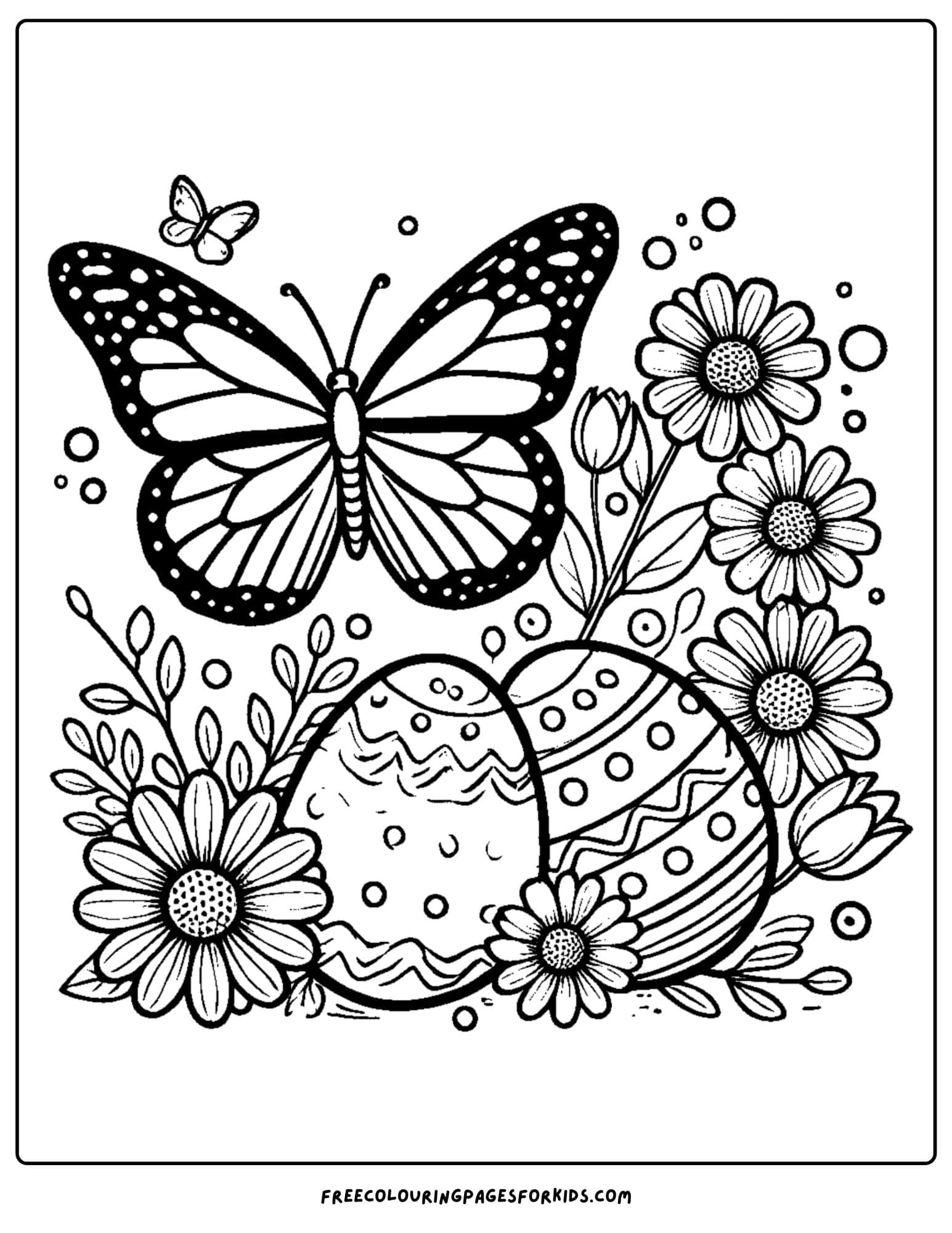 easter eggs in the garden with a butterfly coloring page