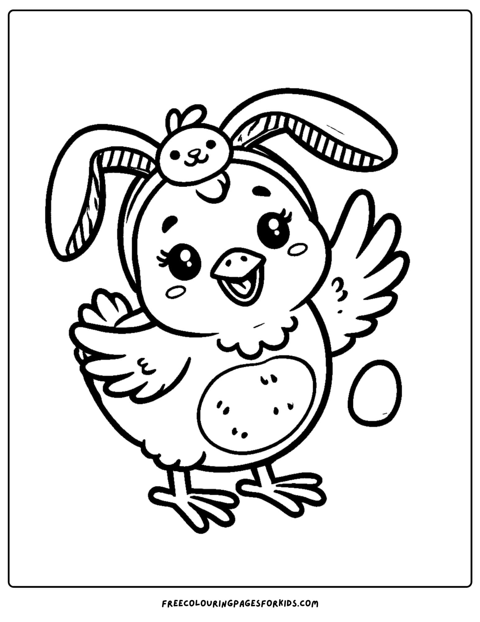 easter chick wearing bunny ears coloring page