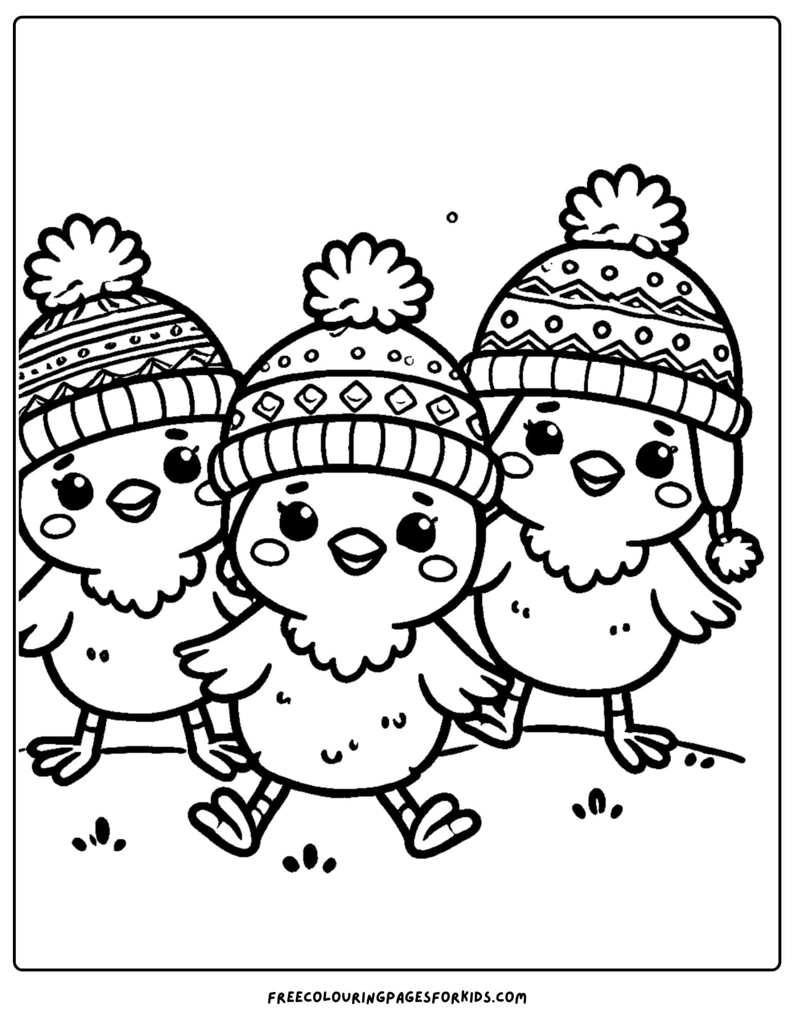 easter chicks wearing hats coloring page