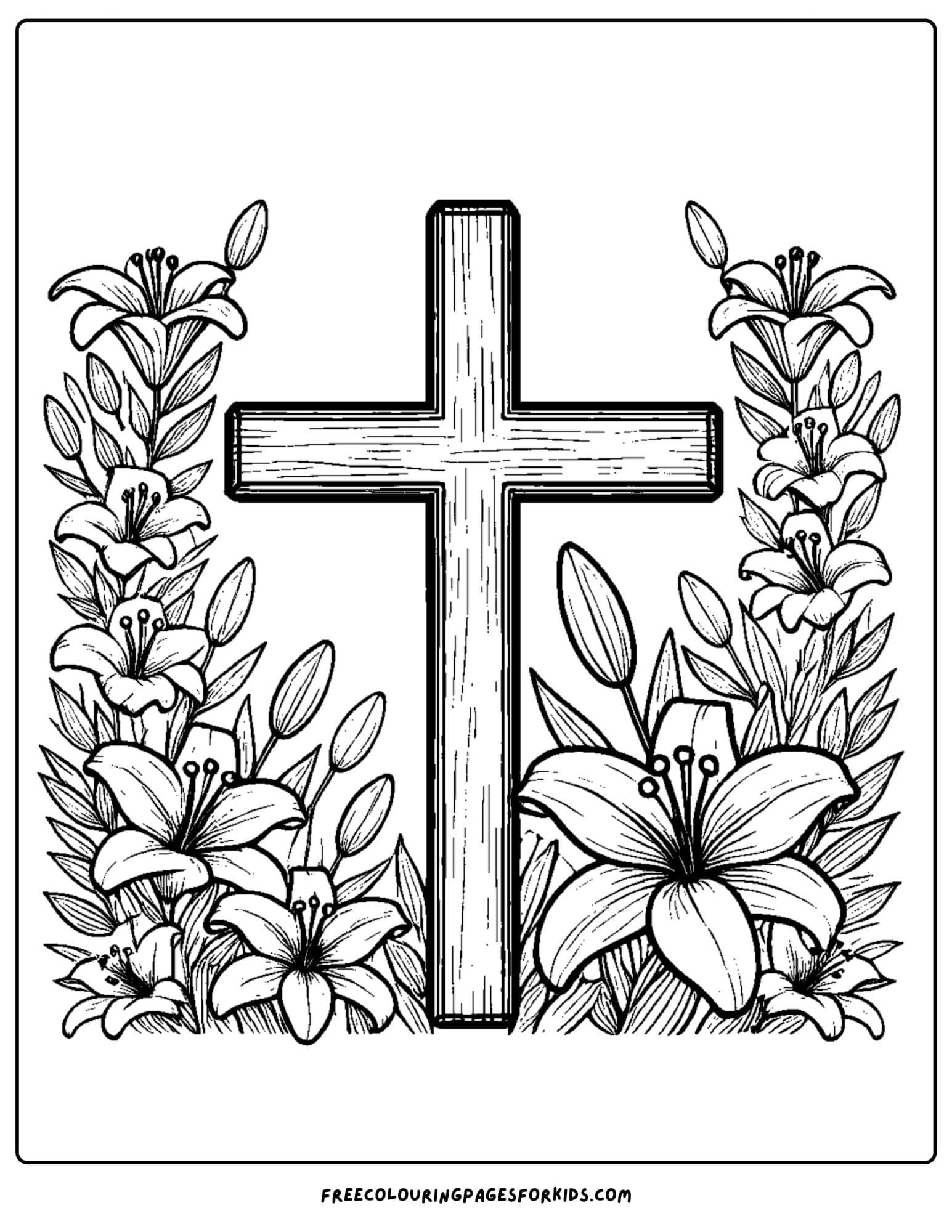 easter cross with lillies coloring page