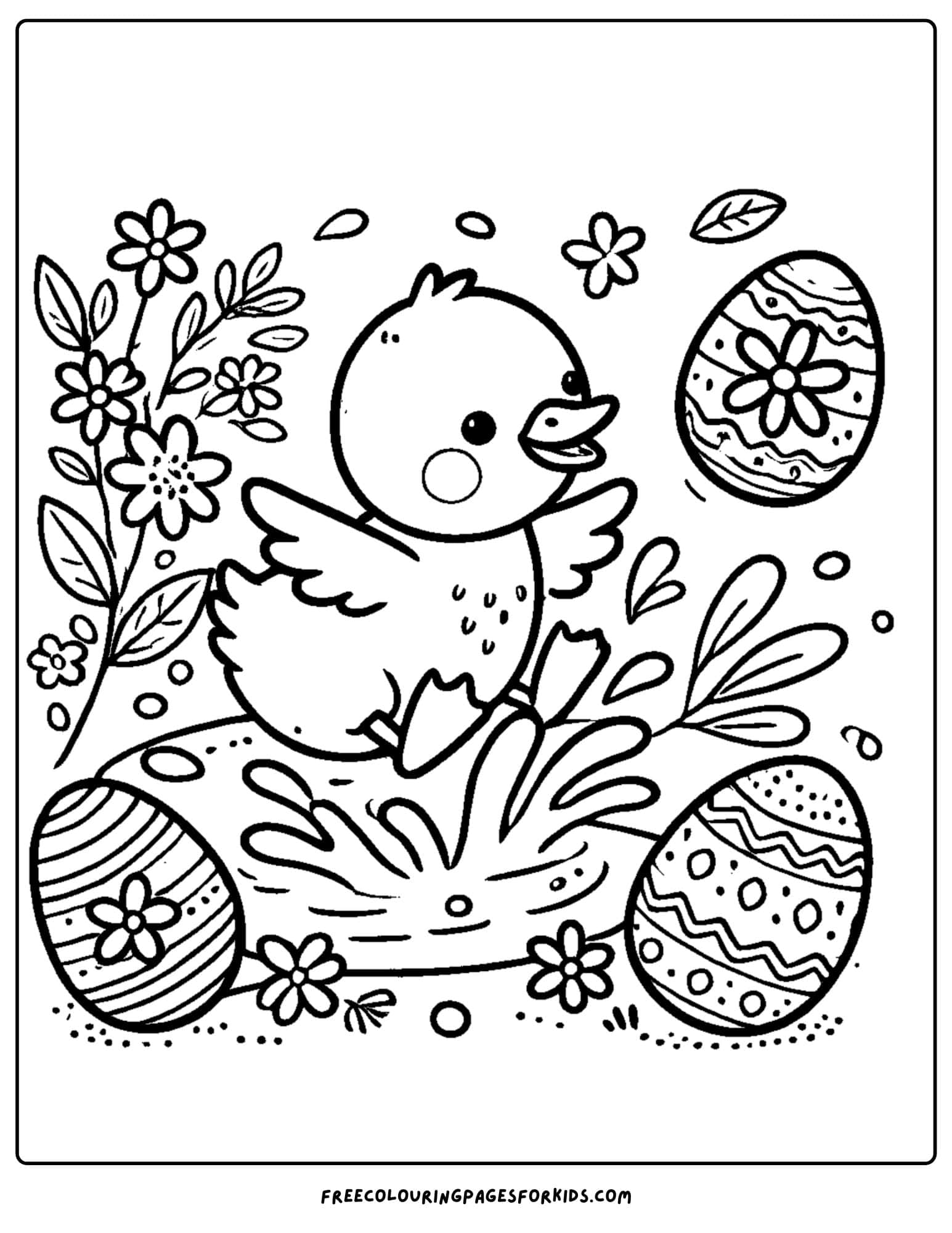 easter duckling in a pond coloring page