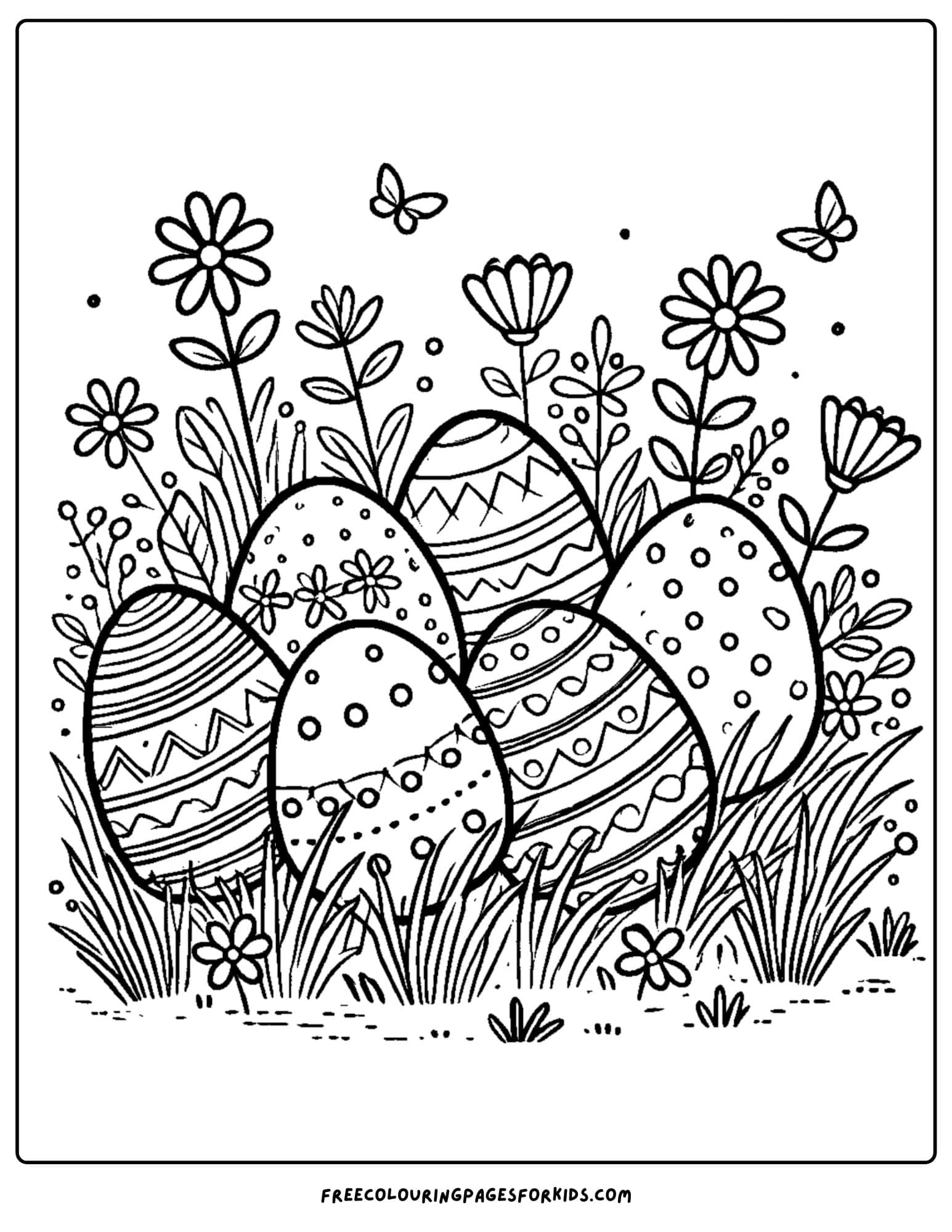 easter eggs hidden in the grass coloring page