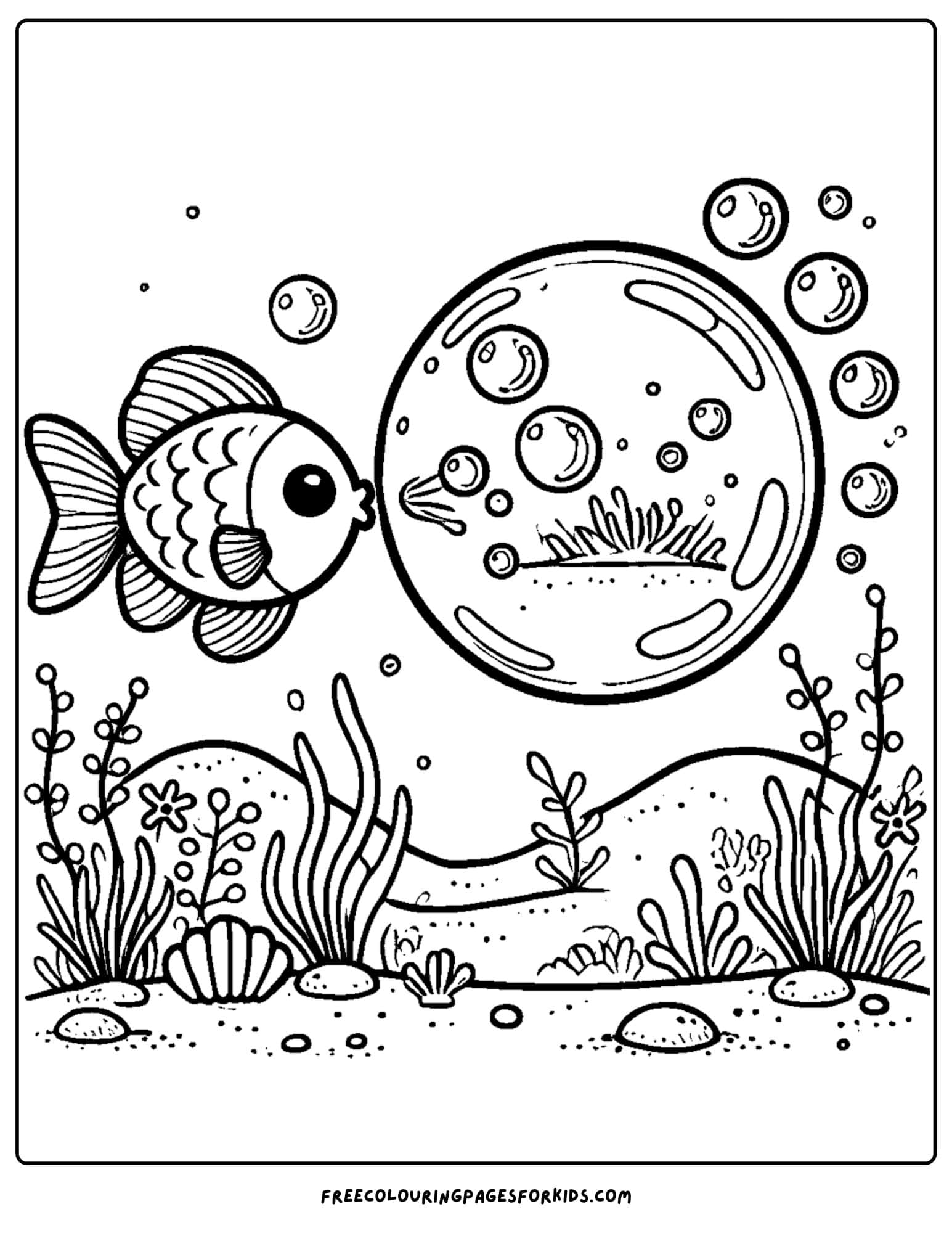 fish blowing a big bubble coloring page