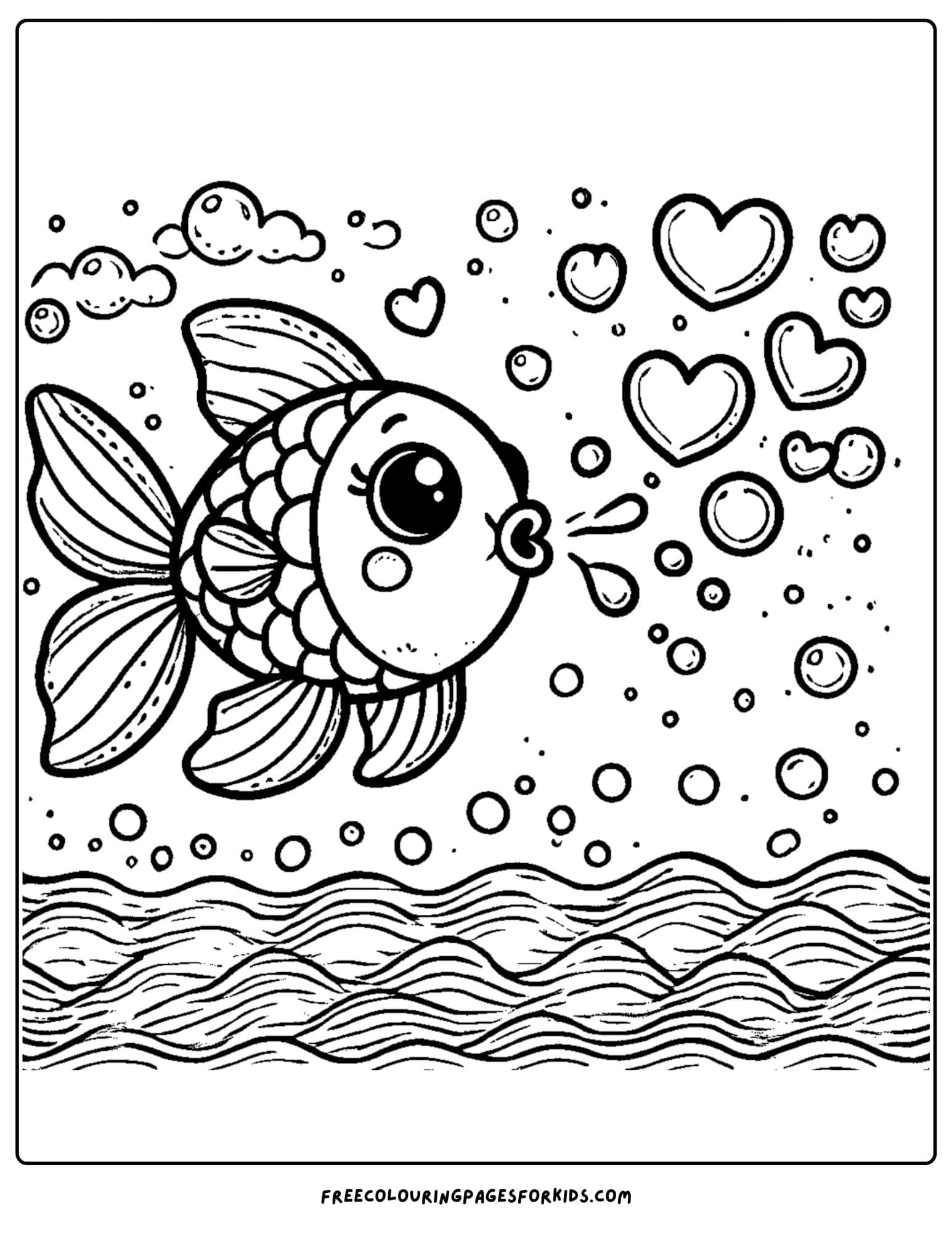 fish blowing heart bubbles coloring page