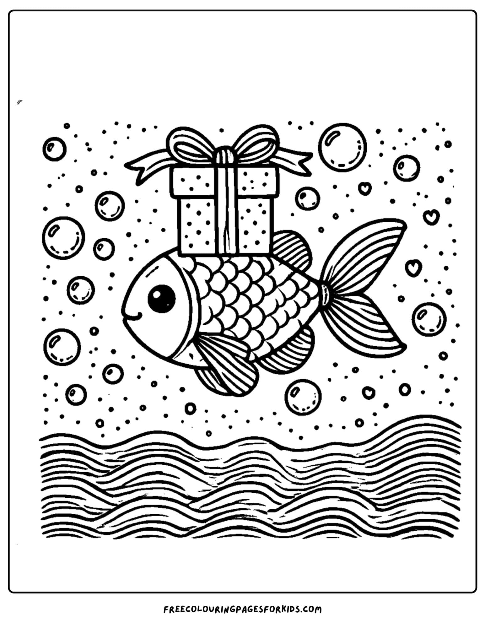 fish carrying a small present coloring page