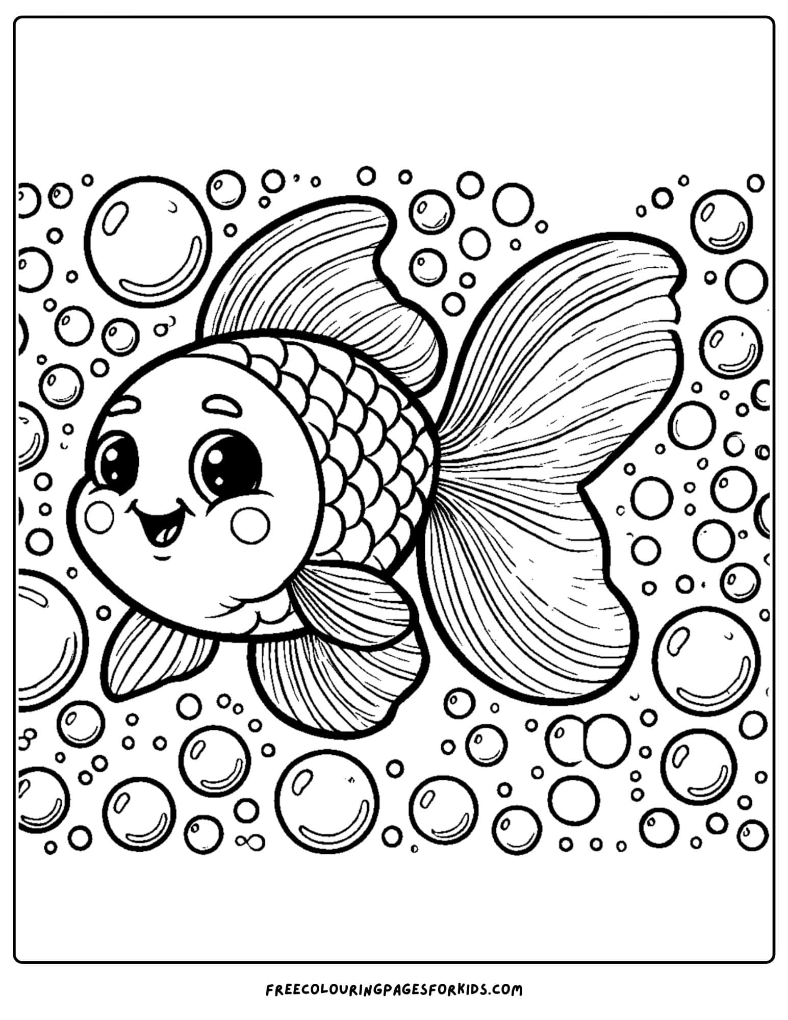 fish swimming happily coloring page