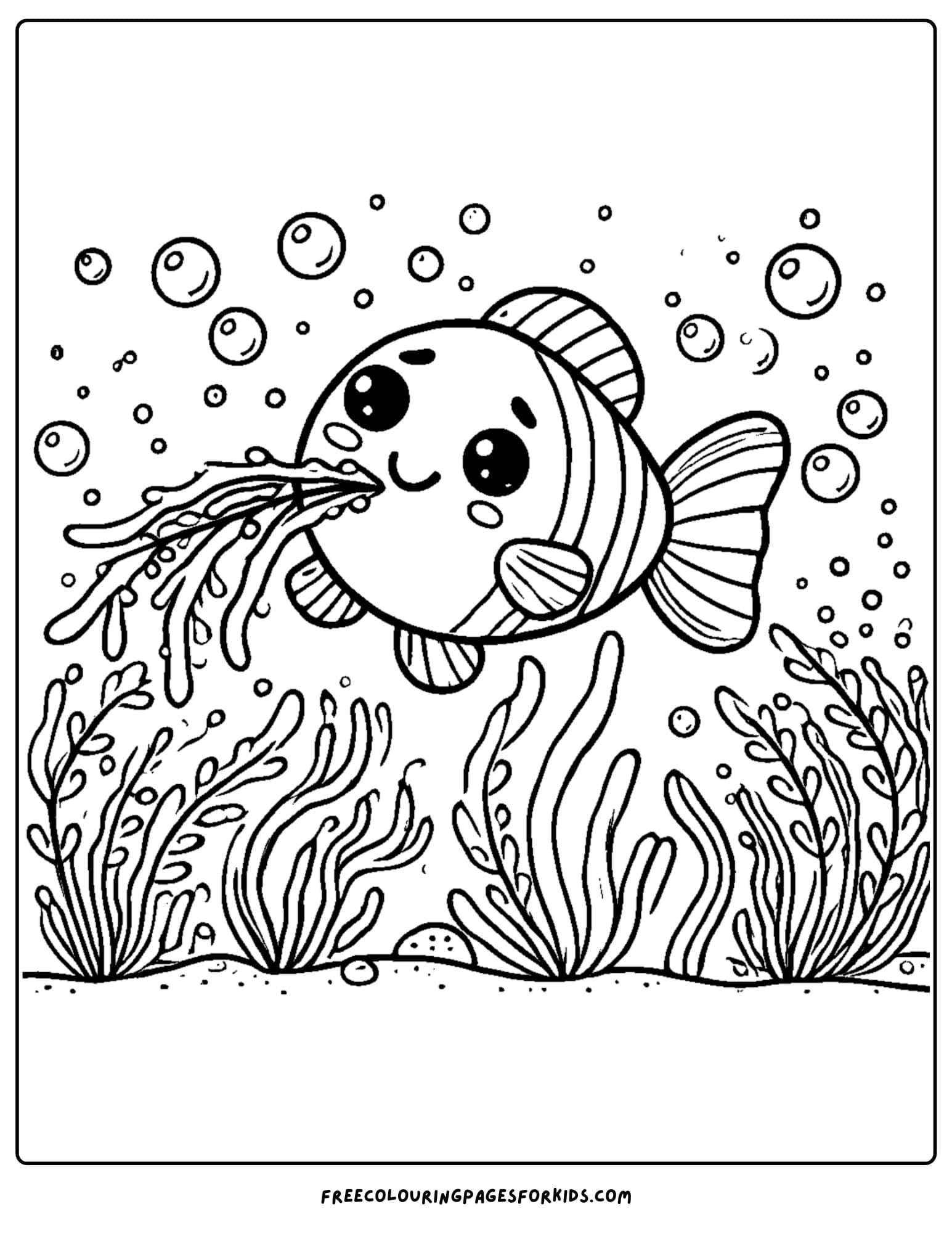 fish eating seaweed coloring page