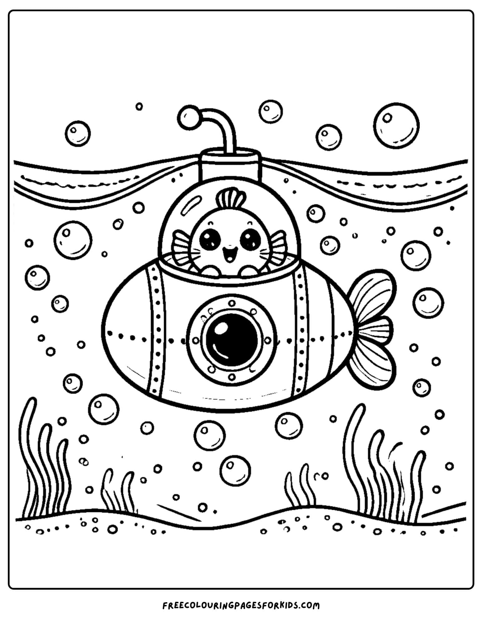 fish in a submarine coloring page