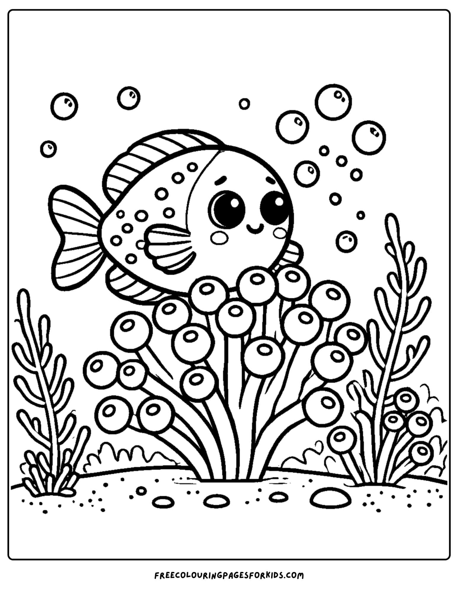 fish playing hide and seek in coral coloring page