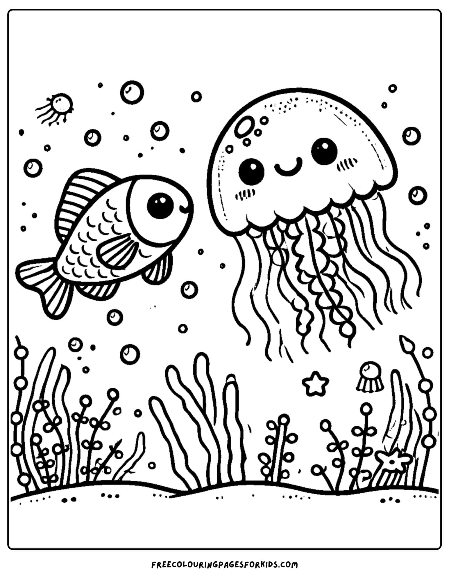 fish and a jellyfish coloring page