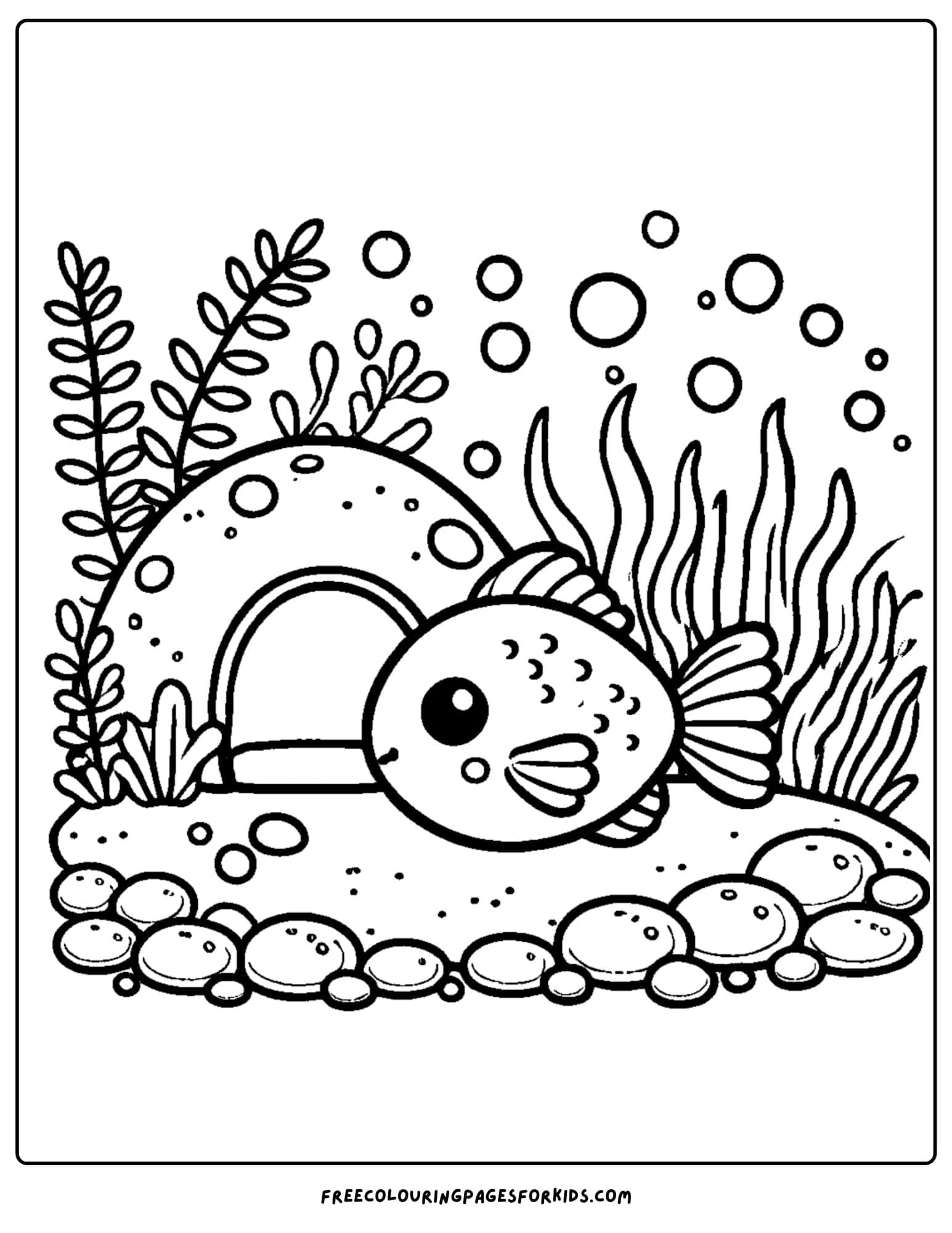 fish near a small cave coloring page