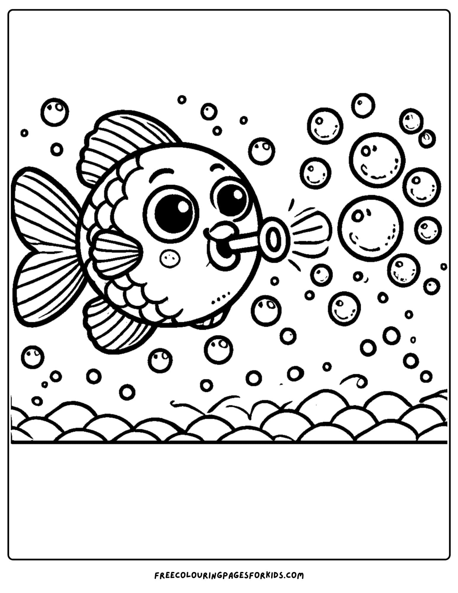 fish blowing bubbles coloring page