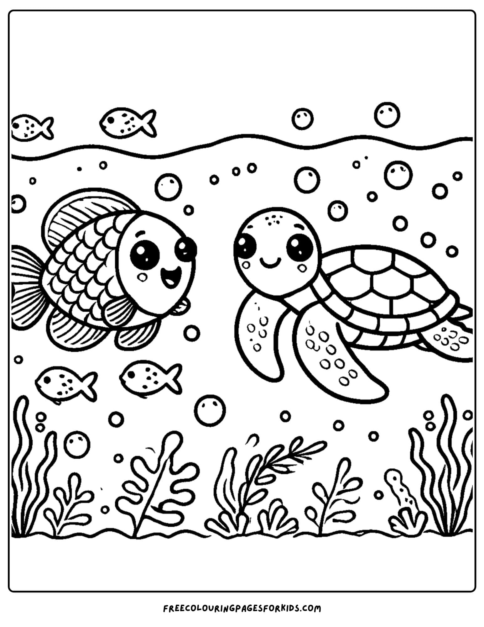 fish and a turtle coloring page