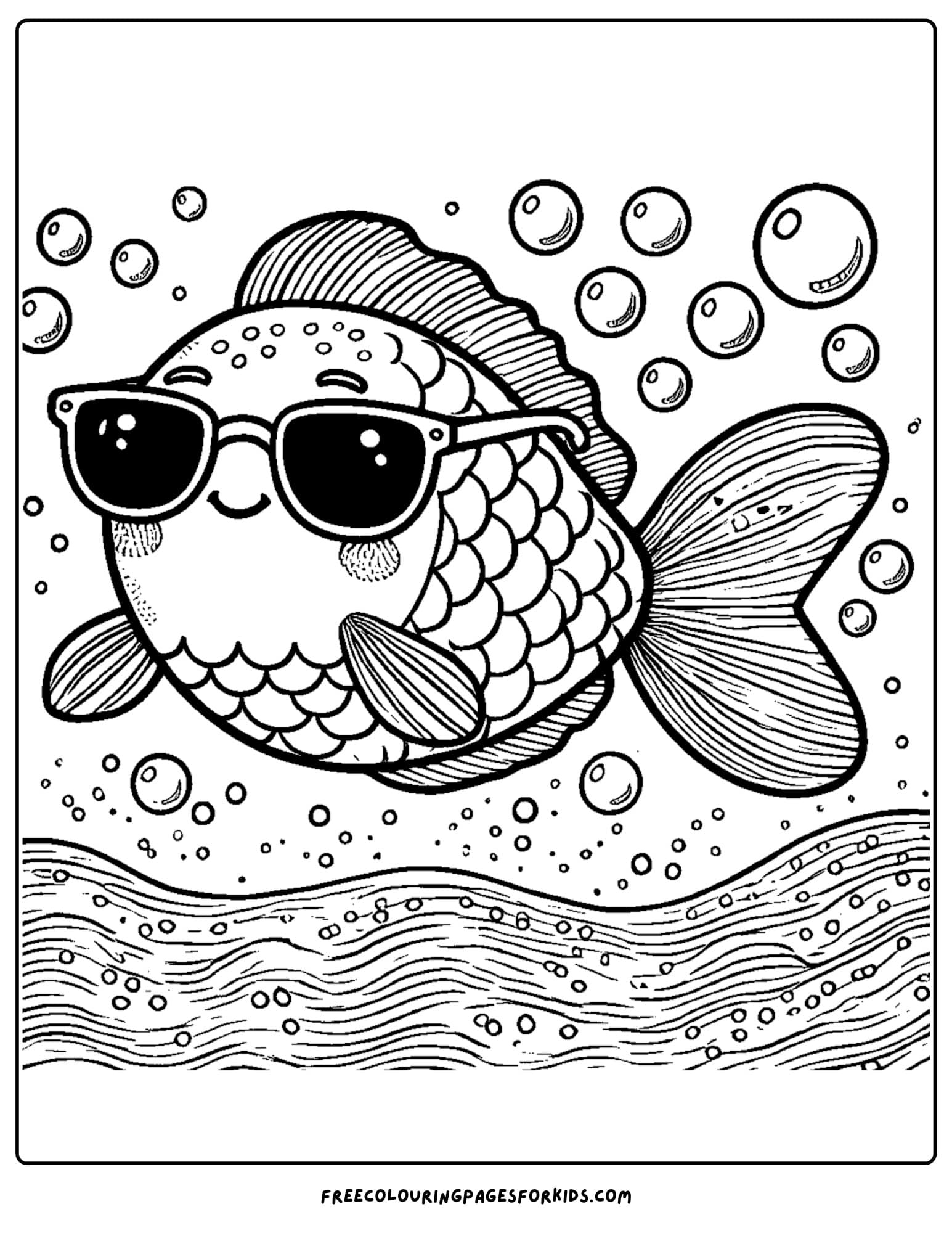 fish wearing sunglasses coloring page