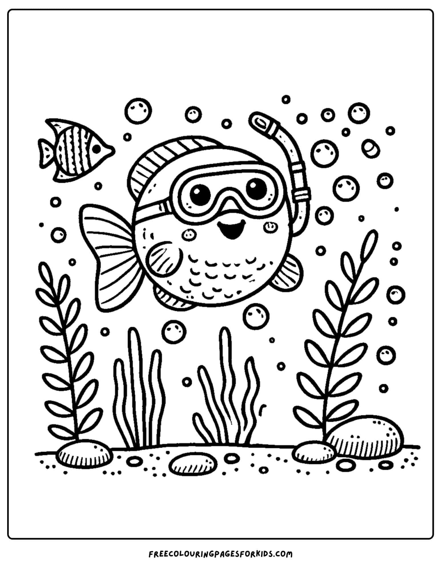 fish wearing a snorkel coloring page