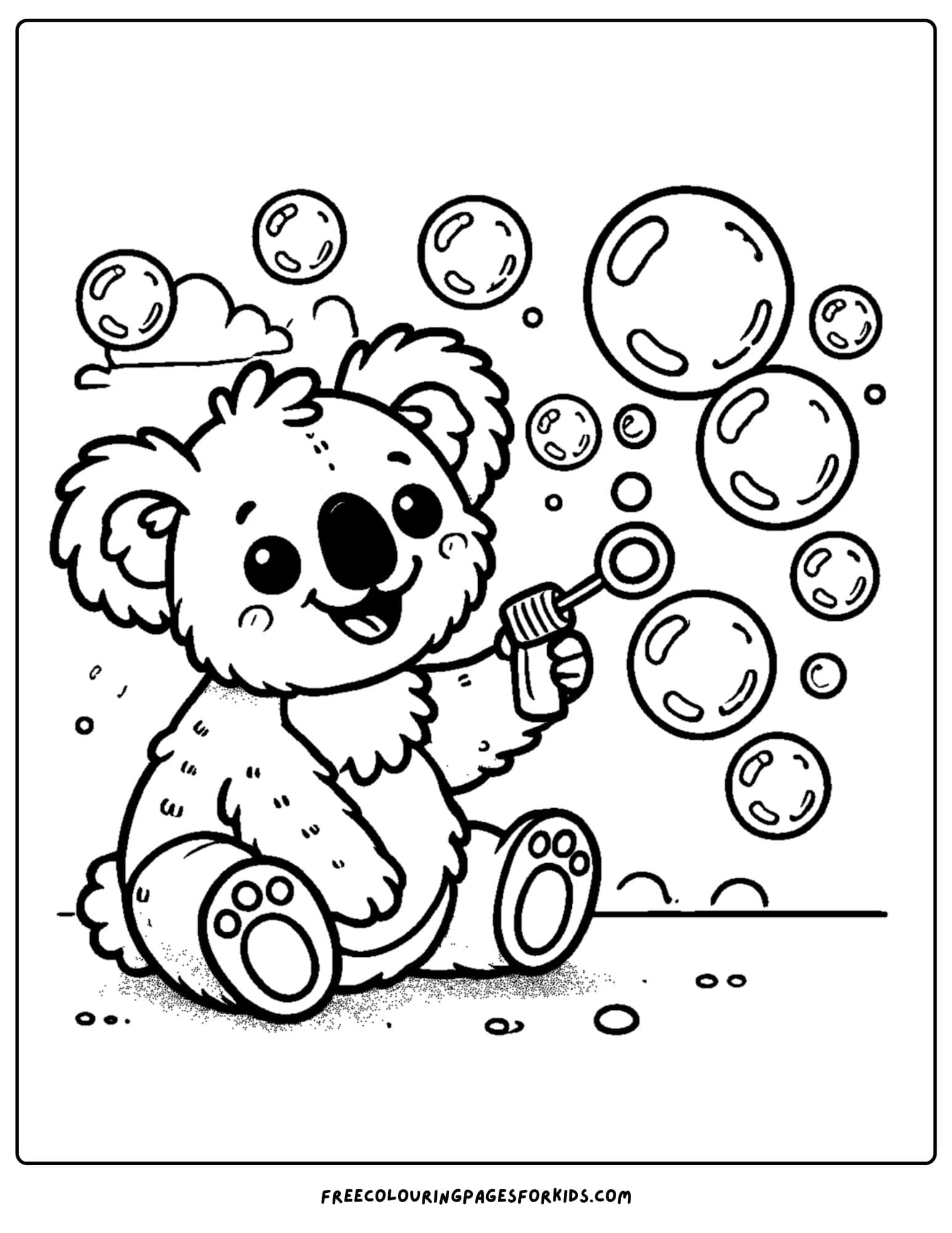 koala blowing bubbles coloring page