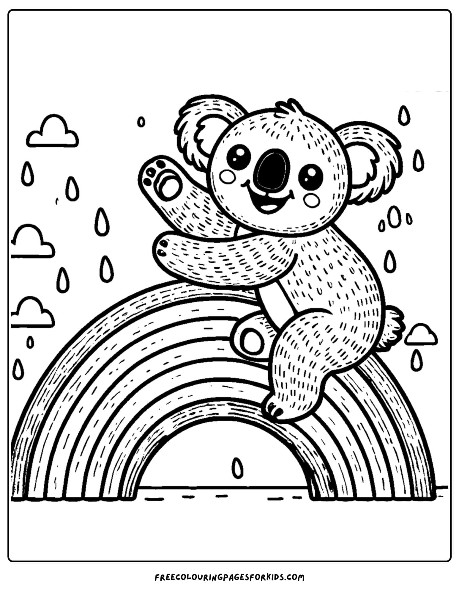 koala climbing up a rainbow coloring page