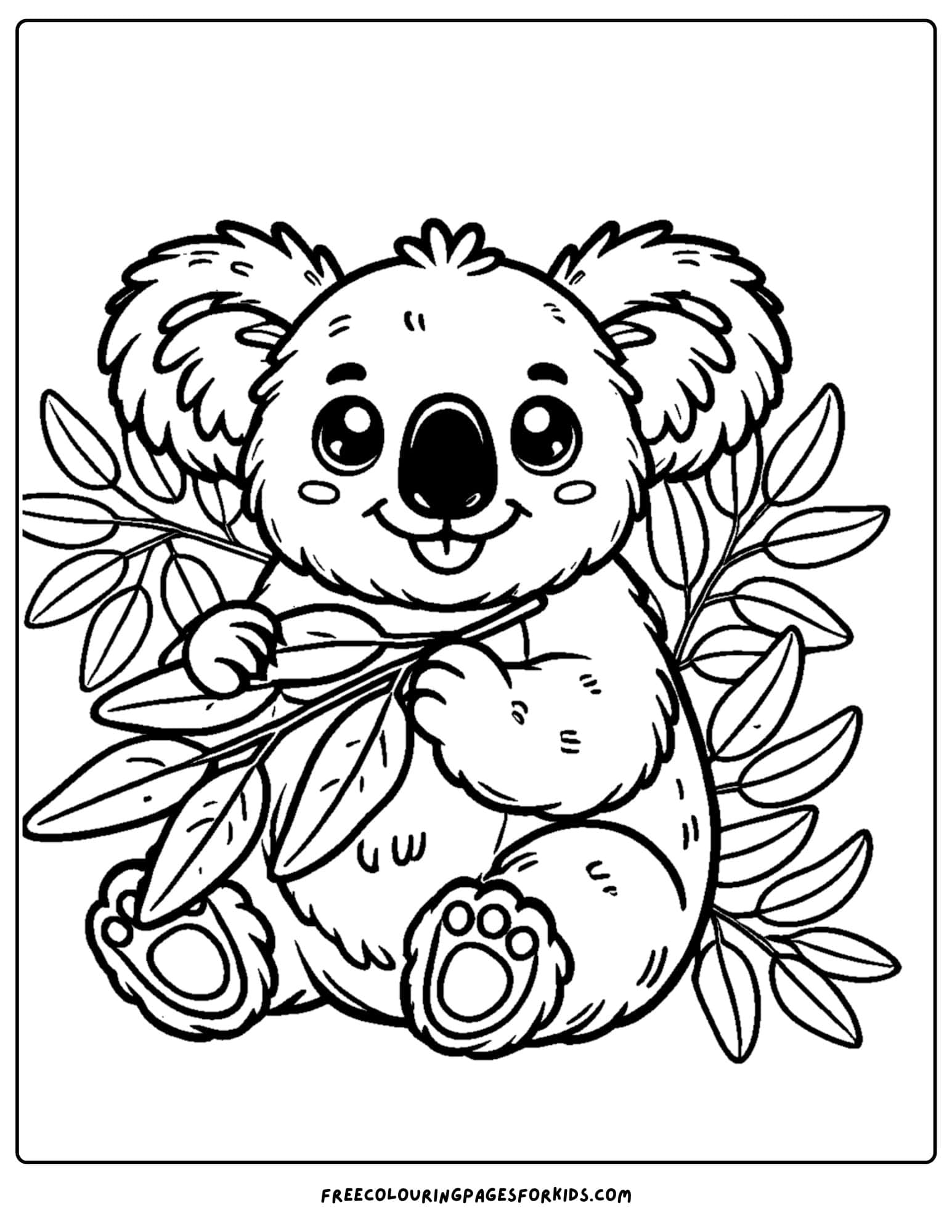 koala eating leaves coloring page