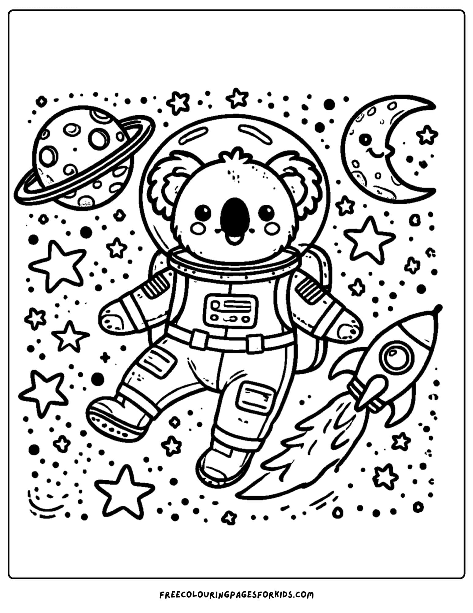 koala floating in space as an astronaunt coloring page