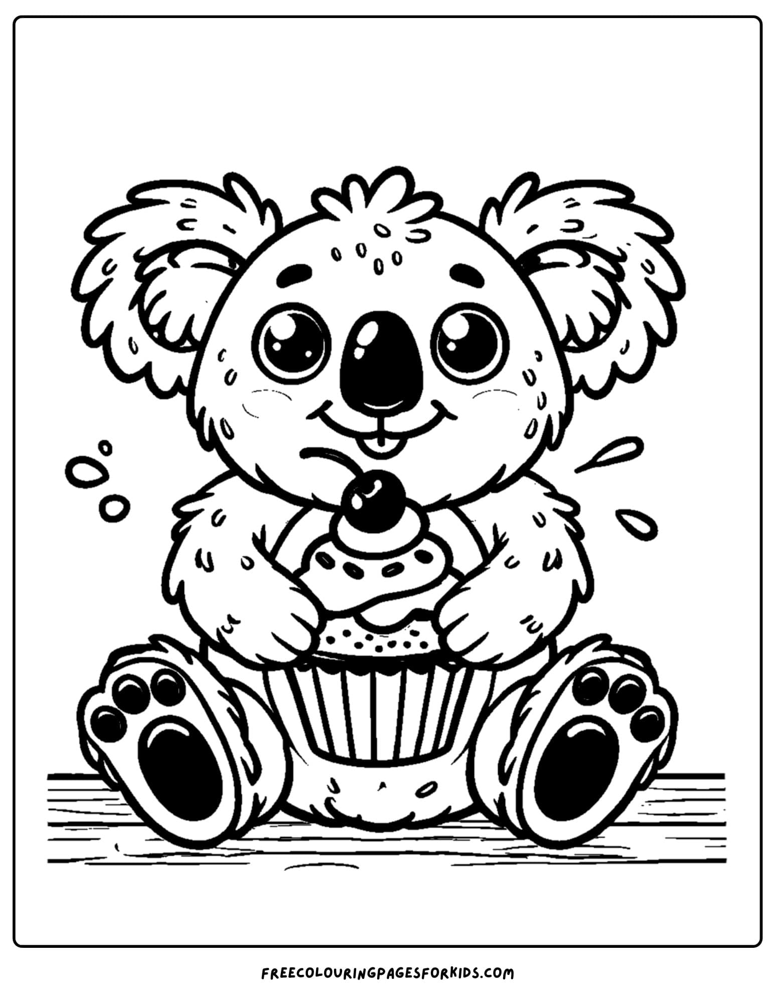 koala holding a large cupcake coloring page