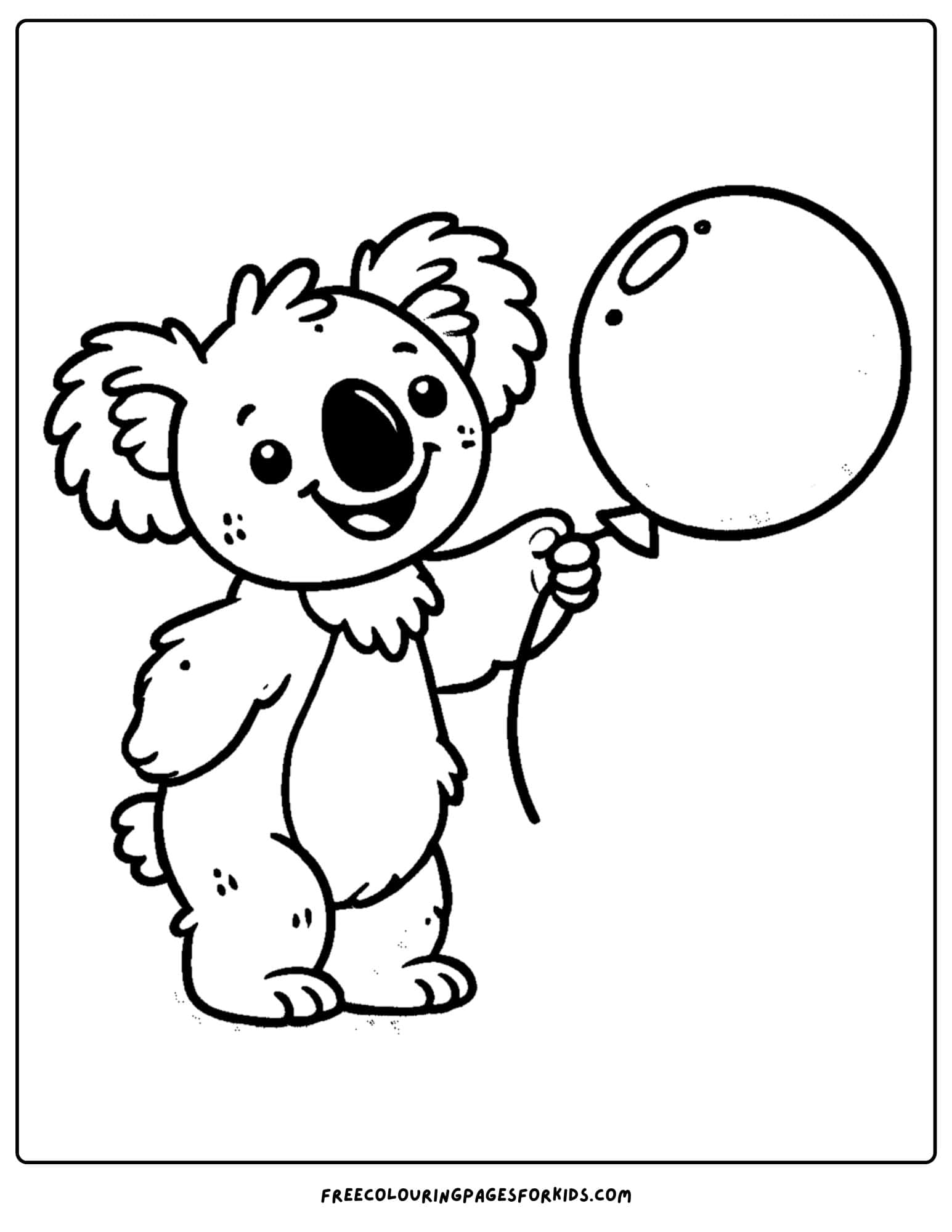 koala holding a single balloon coloring page