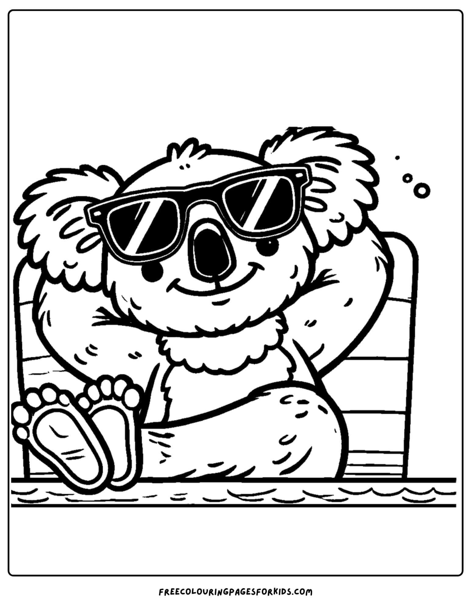 koala relaxing in a chear wearing sungalsses coloring page