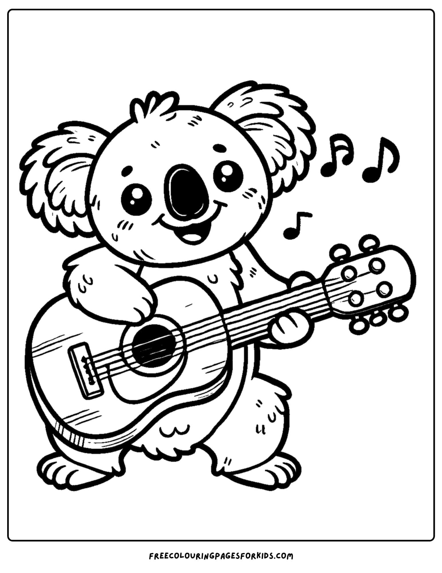 koala playing a guitar coloring page