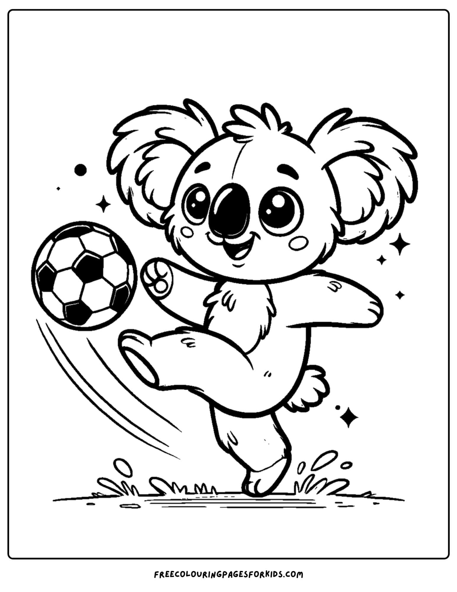 koala kicking a soccer ball coloring page