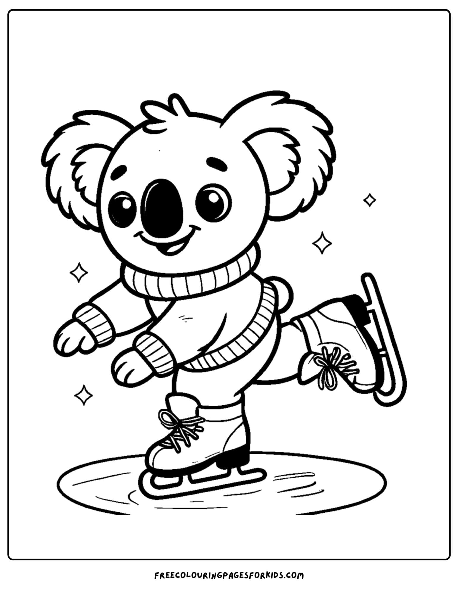 koala skating on ice coloring page