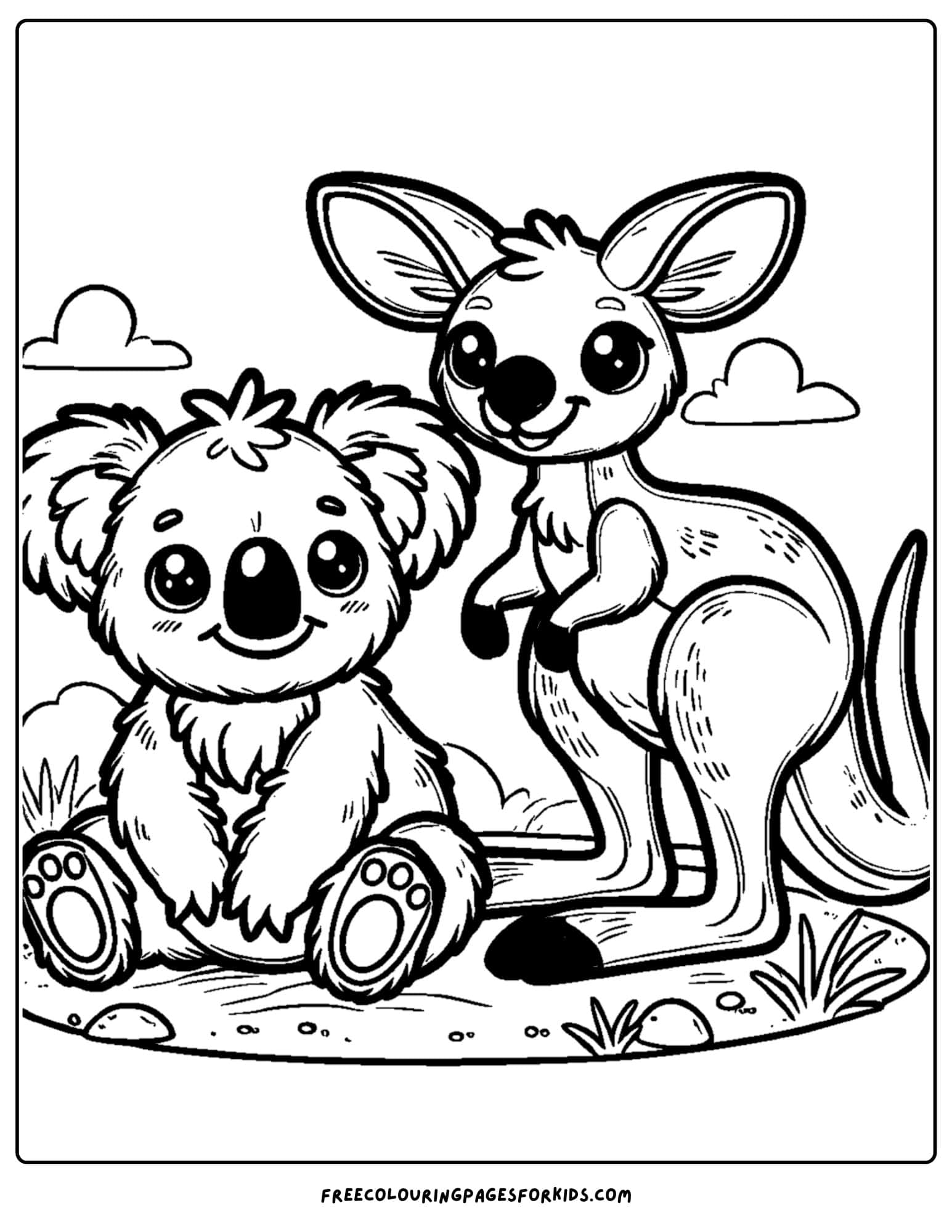 koala with a kangaroo coloring page