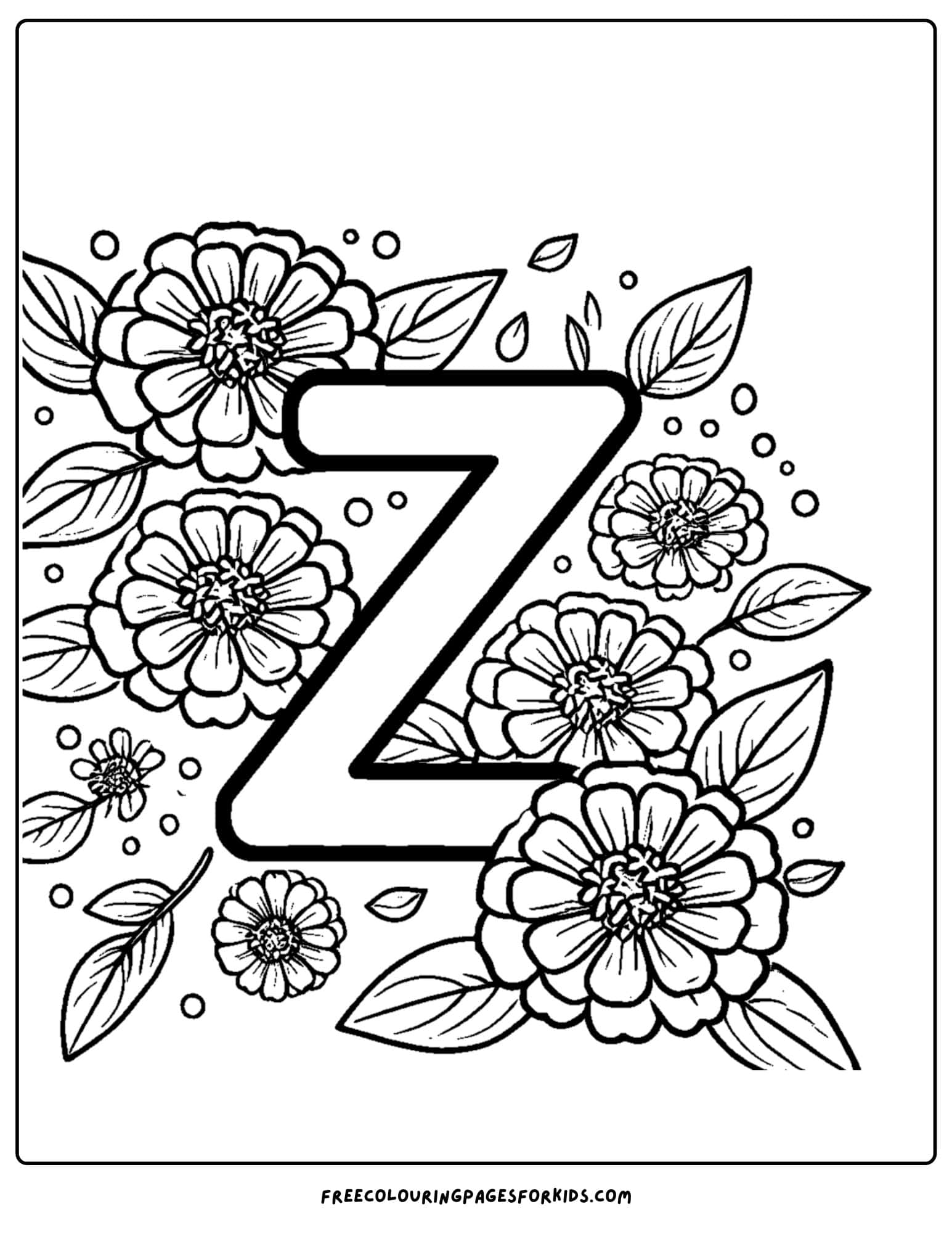 letter z for zinnia flowers coloring page