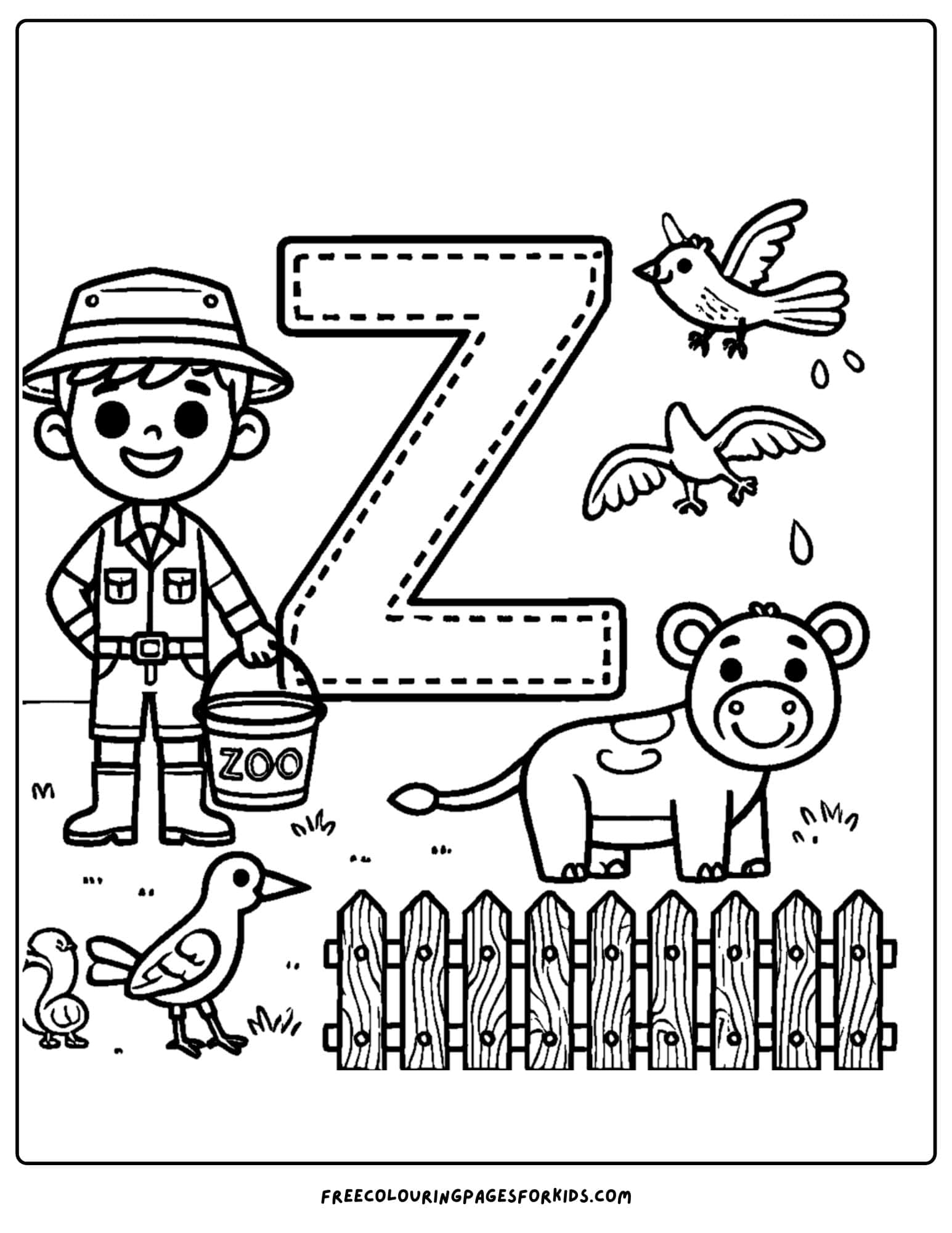 letter z for zookeeper coloring page