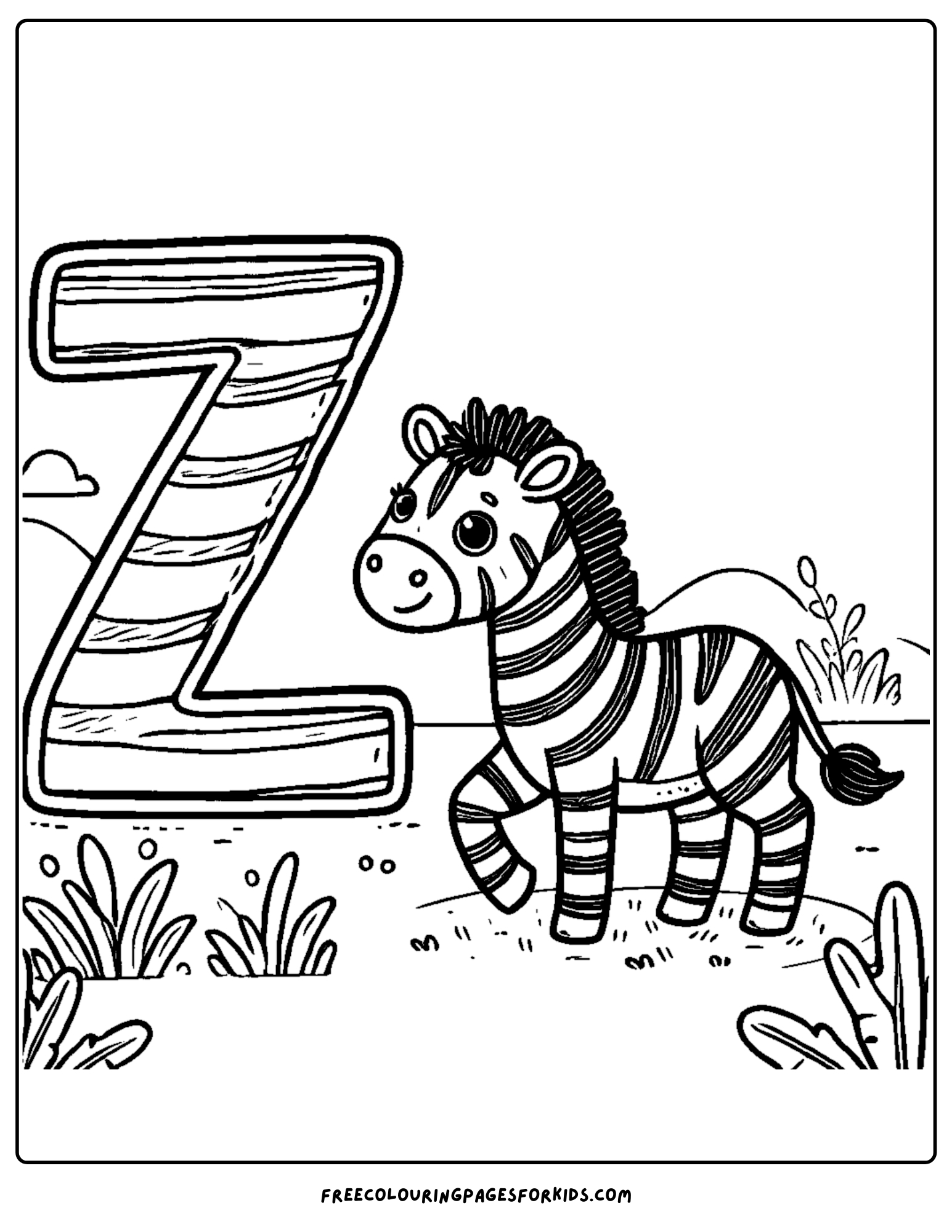 letter z for zebra coloring page