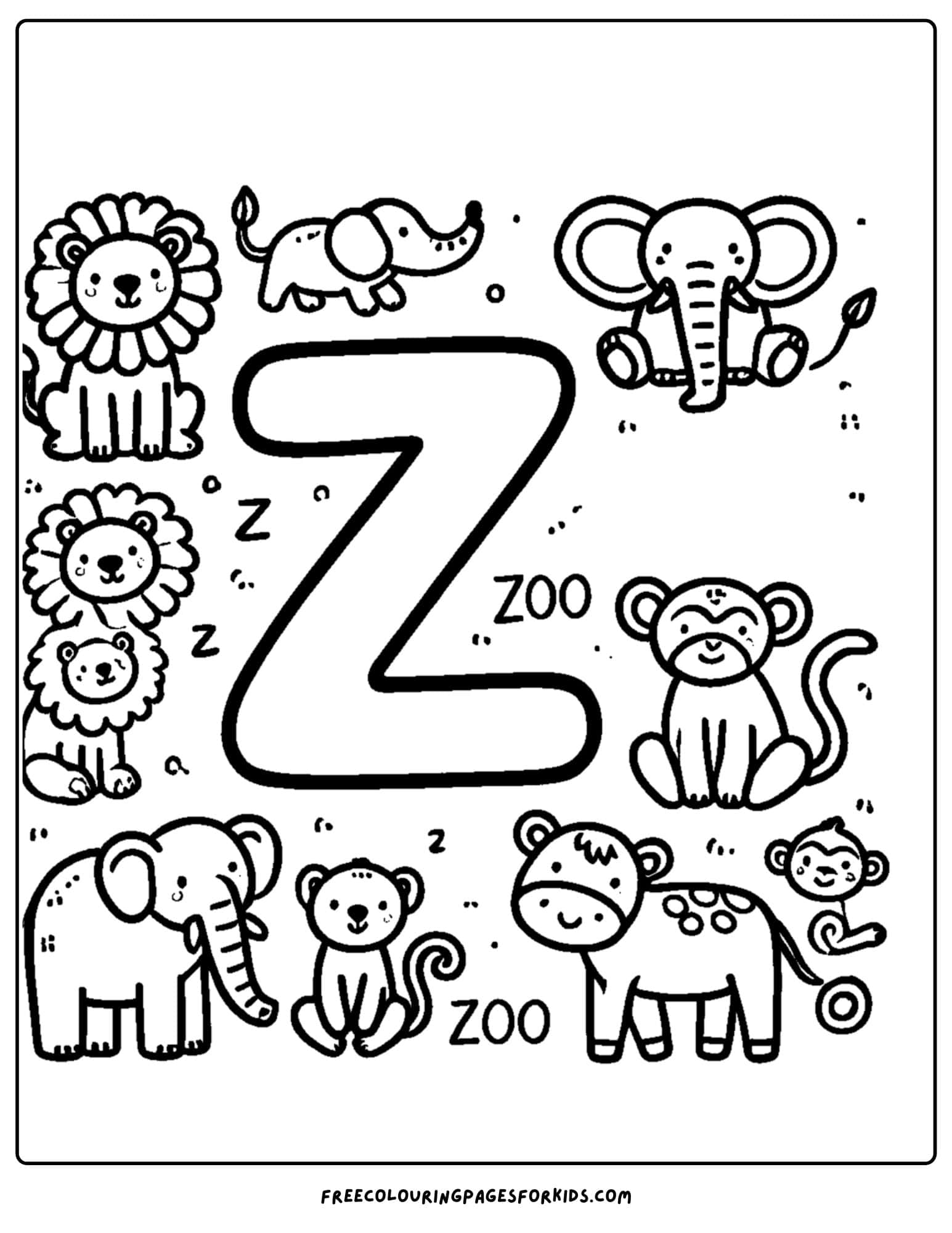 letter z for zoo coloring page