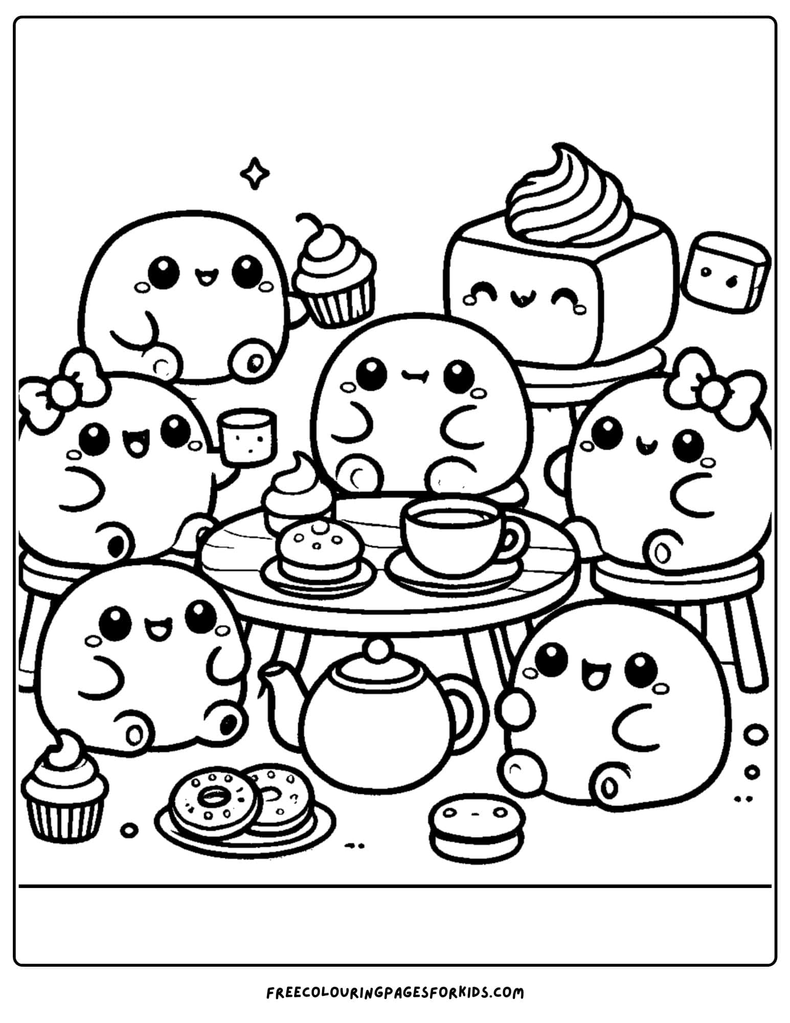 squishmallows having tea coloring page